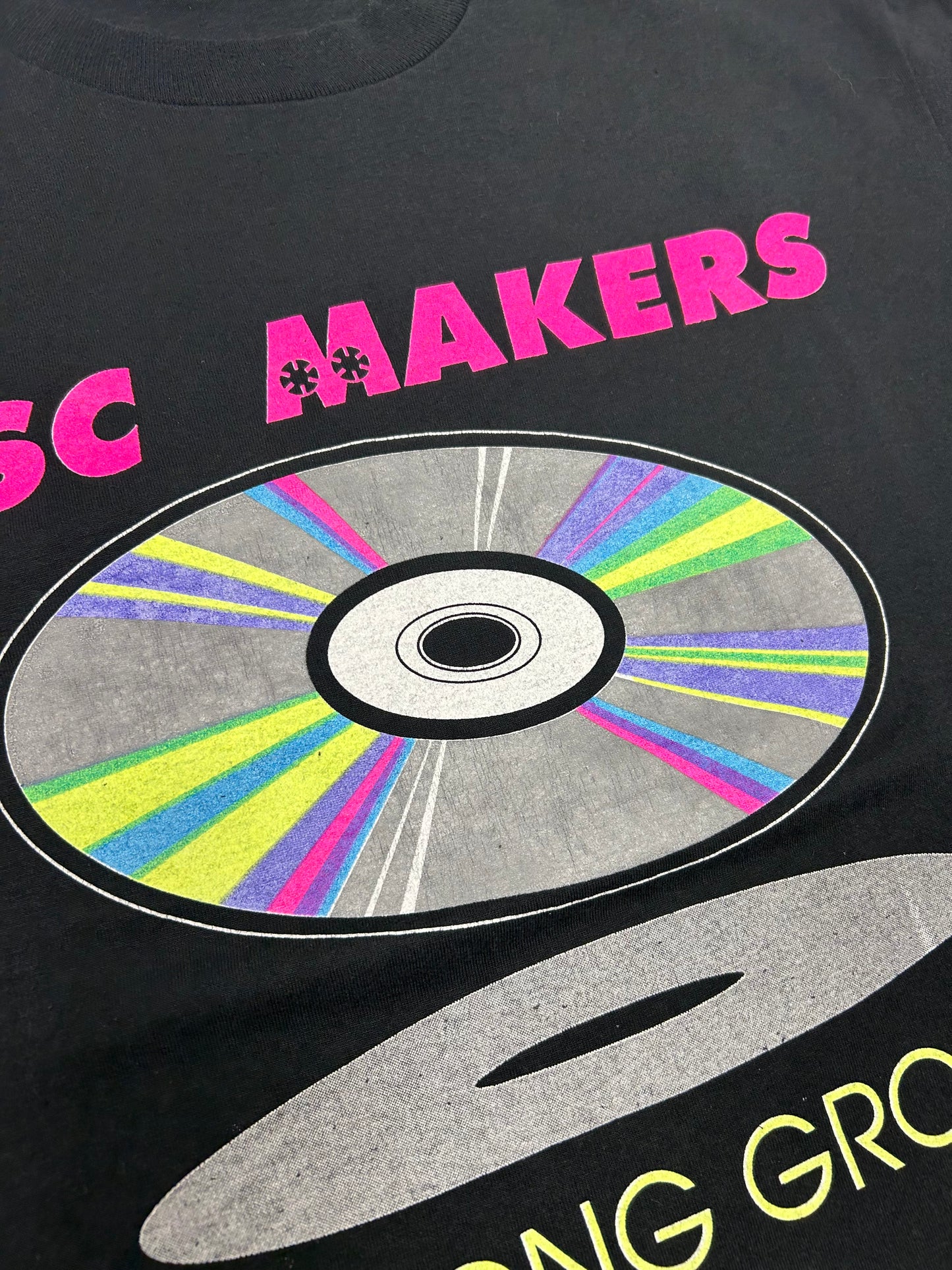 Vintage Disc Makers One Long Groove T-Shirt Black Single Stitch CD Music Tee XL 23.25x28.75 Inches