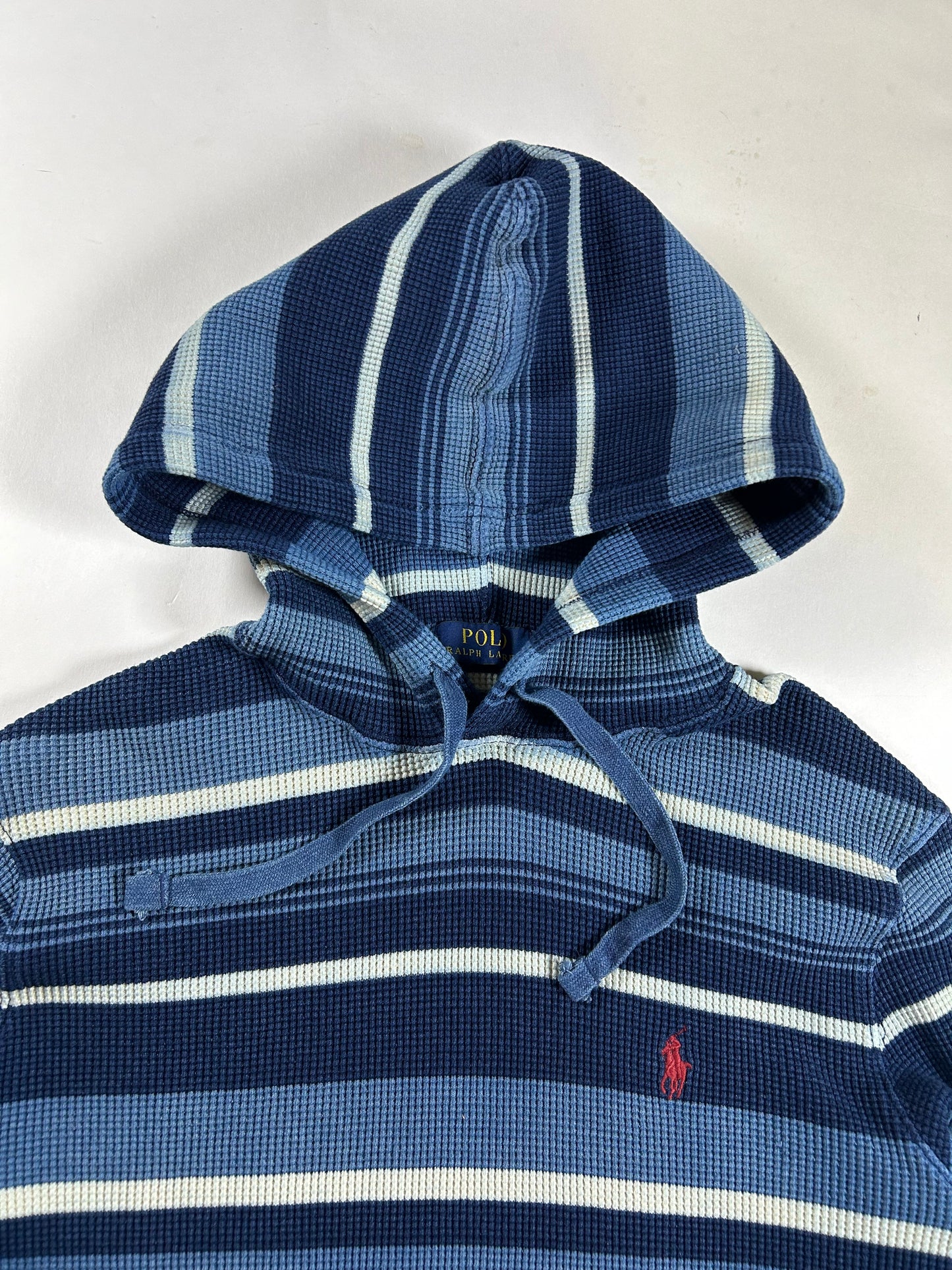 Polo Ralph Lauren Striped Waffle Knit Pullover Hoodie Sweatshirt 20.5x28.5 M/S Fit