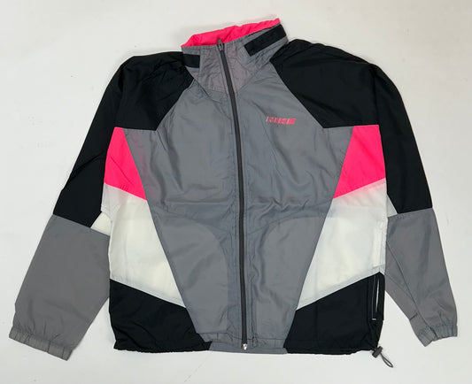 Vintage 90s Nike Color Block Windbreaker Jacket With Packable Hood Medium 24.5x27.25 Inches Gray, Pink, White, Black