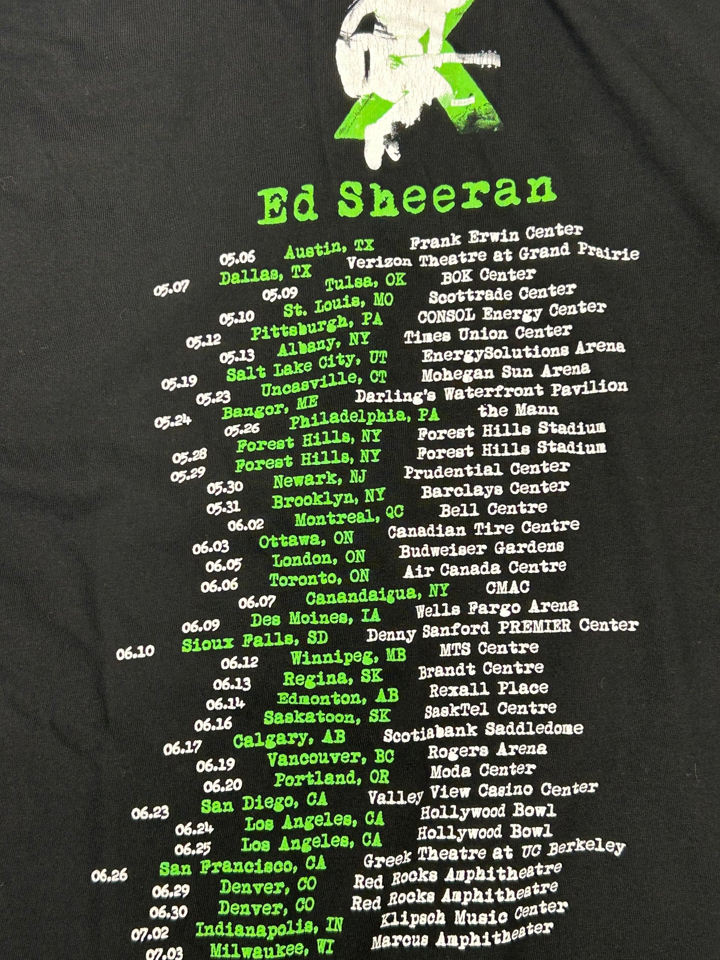 2015 Ed Sheeran Tour Music Band Tee Medium 19.25x26.5 Inches