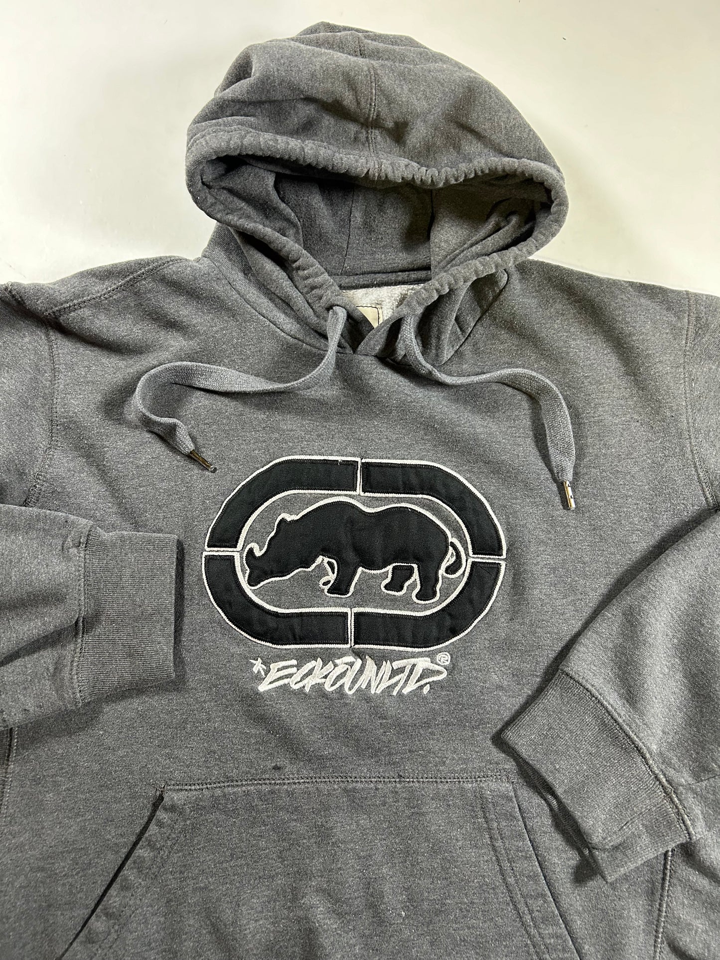 Vintage Eckō Unltd Rhino Brand Hooded Pullover Sweatshirt Gray Large 24.5x26.25 Inches As Is