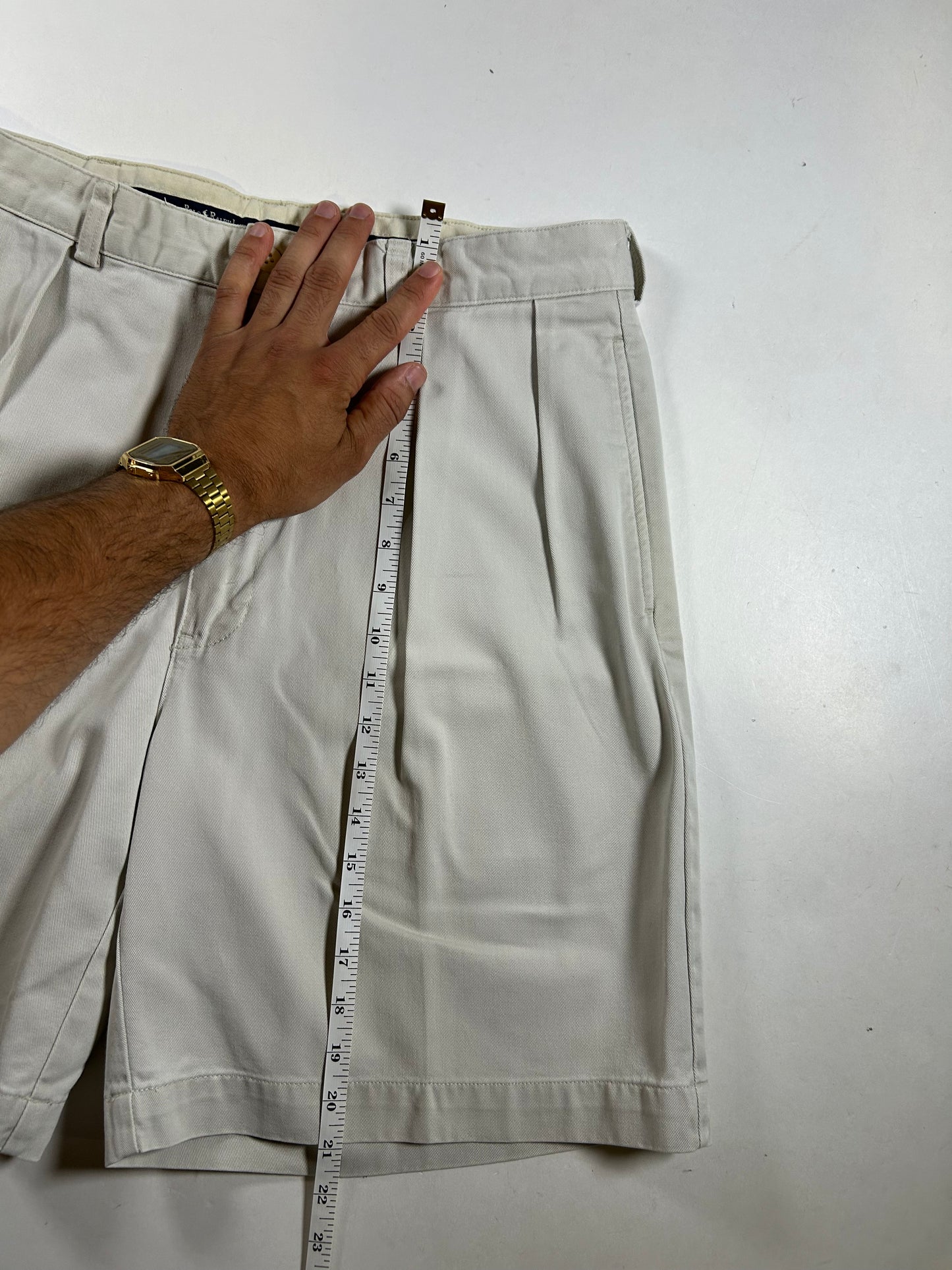 Vintage 2000s Polo Ralph Lauren Khaki Chino Pleated Shorts Tyler Short 34 17.25x21.75 Inches