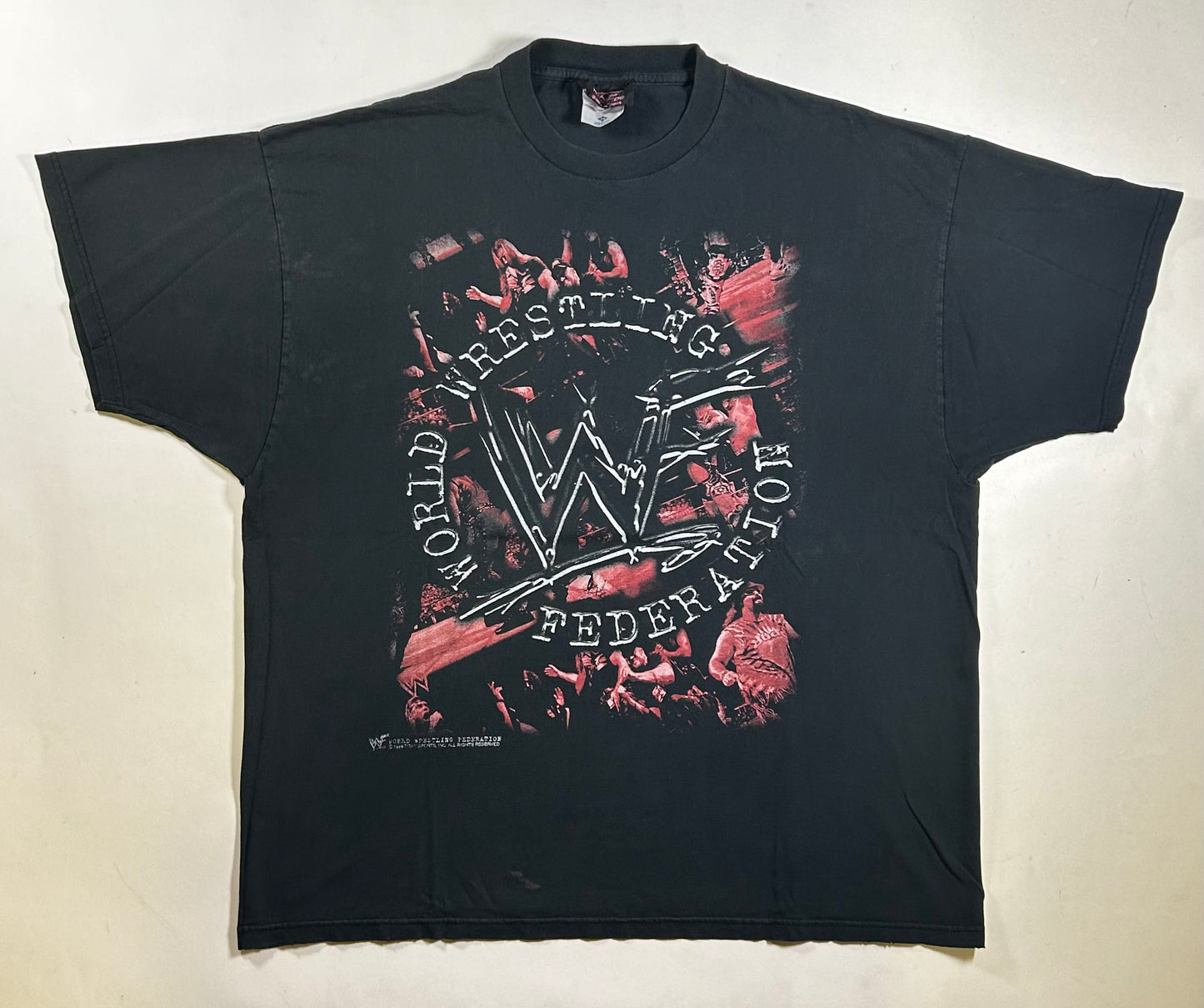 Vintage 90s WWF Wrestling World Wrestling Federation Wrestlers Tee 3XL 27.5x32 Inches Well Worn & Faded As Is