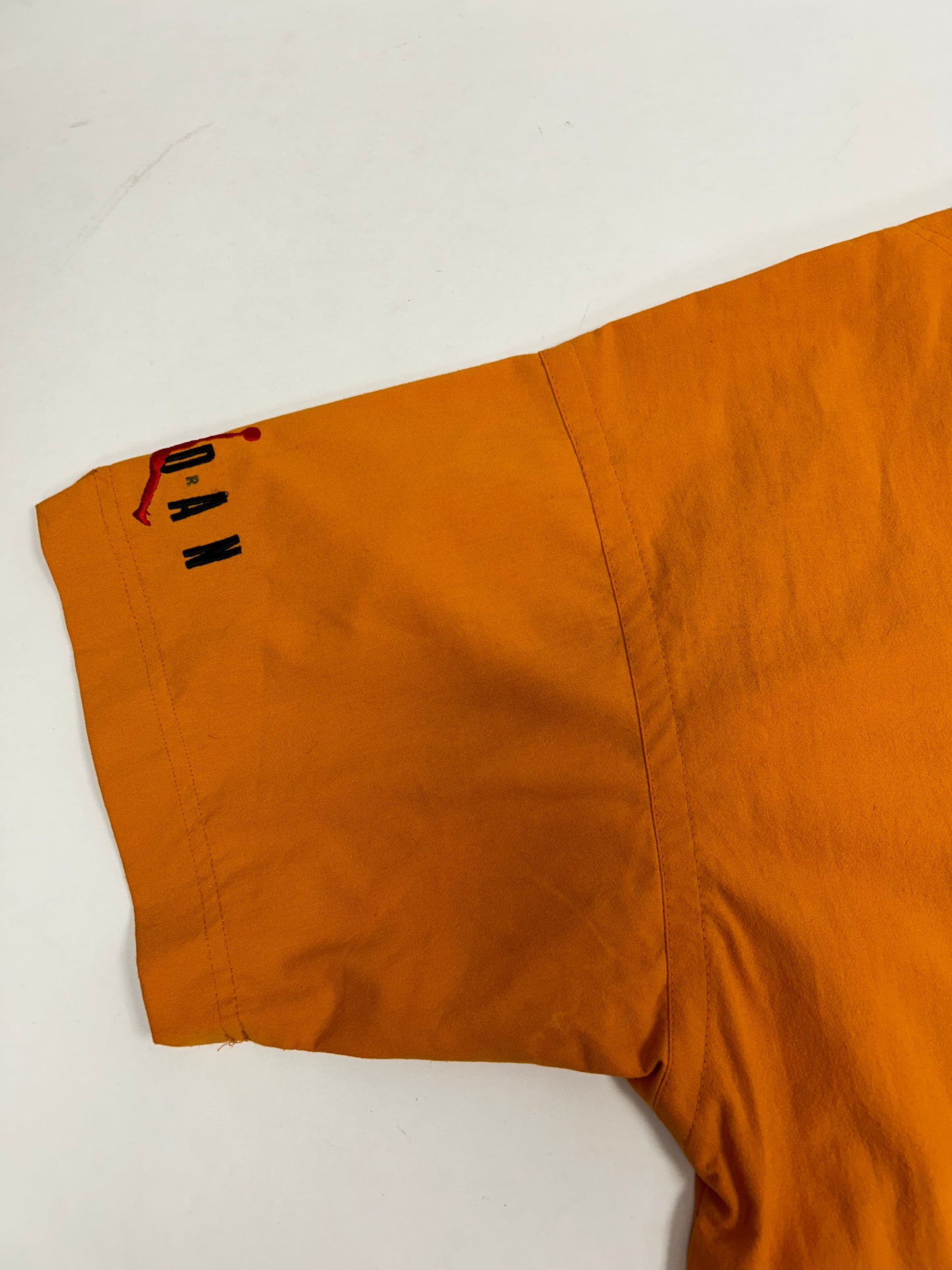 Vintage Nike Air Jordan 'Spellout Logo' Baseball Jersey Orange 1991 Rare Large 25.5x31/33.5 Inches