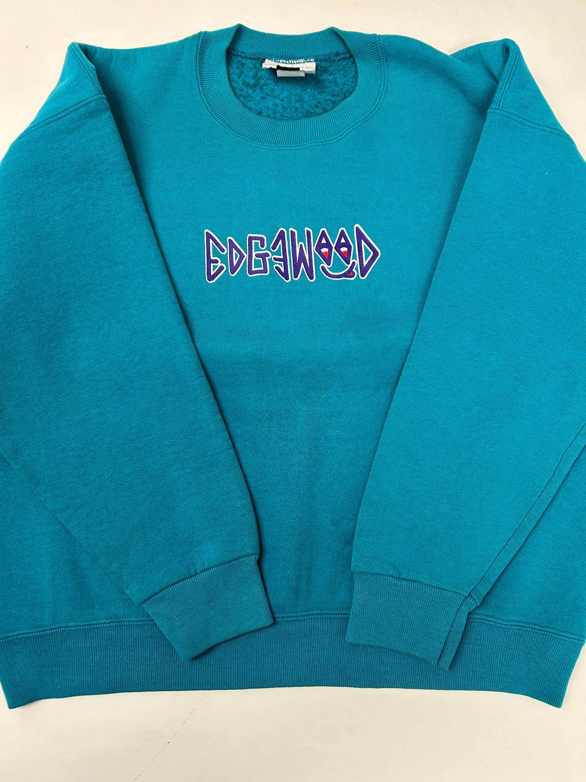 Edgewood New Jersey Deeper Than The Roots Crewneck Sweatshirts Lee Tag Turquoise Blue Boxy M/L Fit 24.25x25 Inches As Is