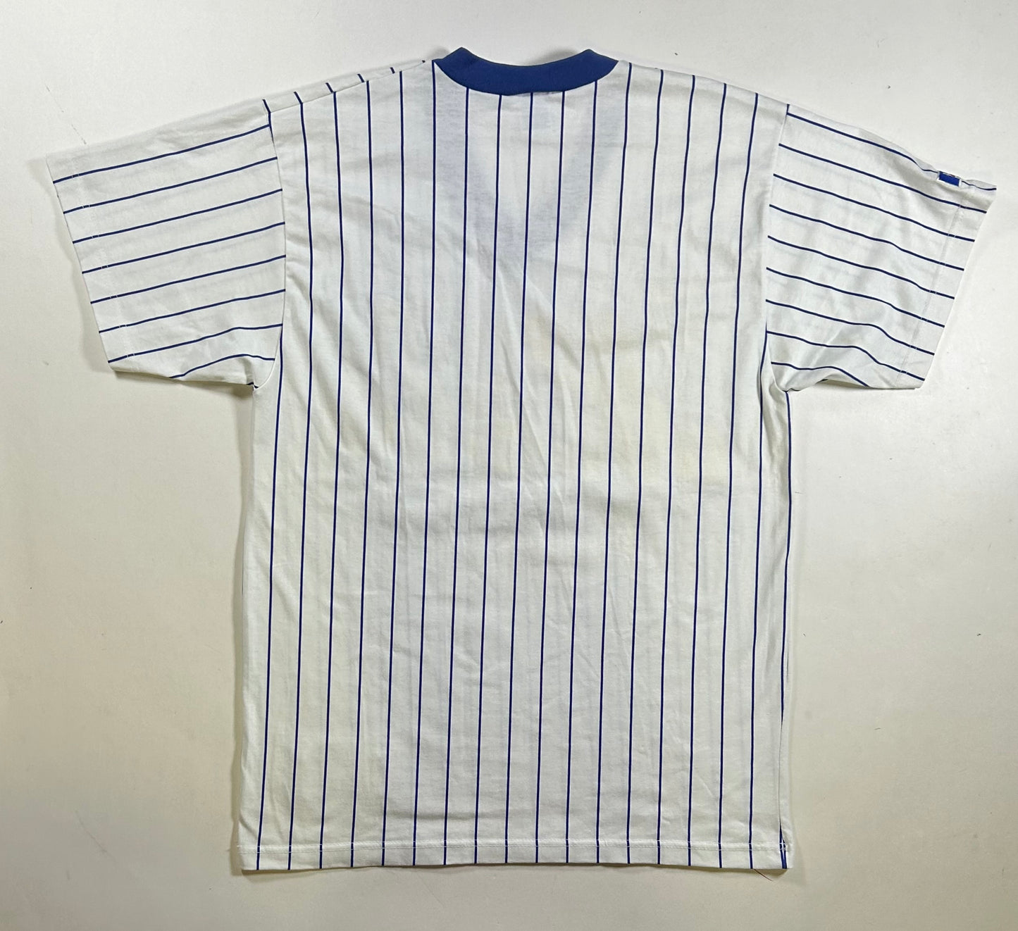 Vintage 90s Russell Athletic New York Mets MLB Pinstripe Baseball Jersey Style Tee Medium 20x29.5 Inches Small Spot