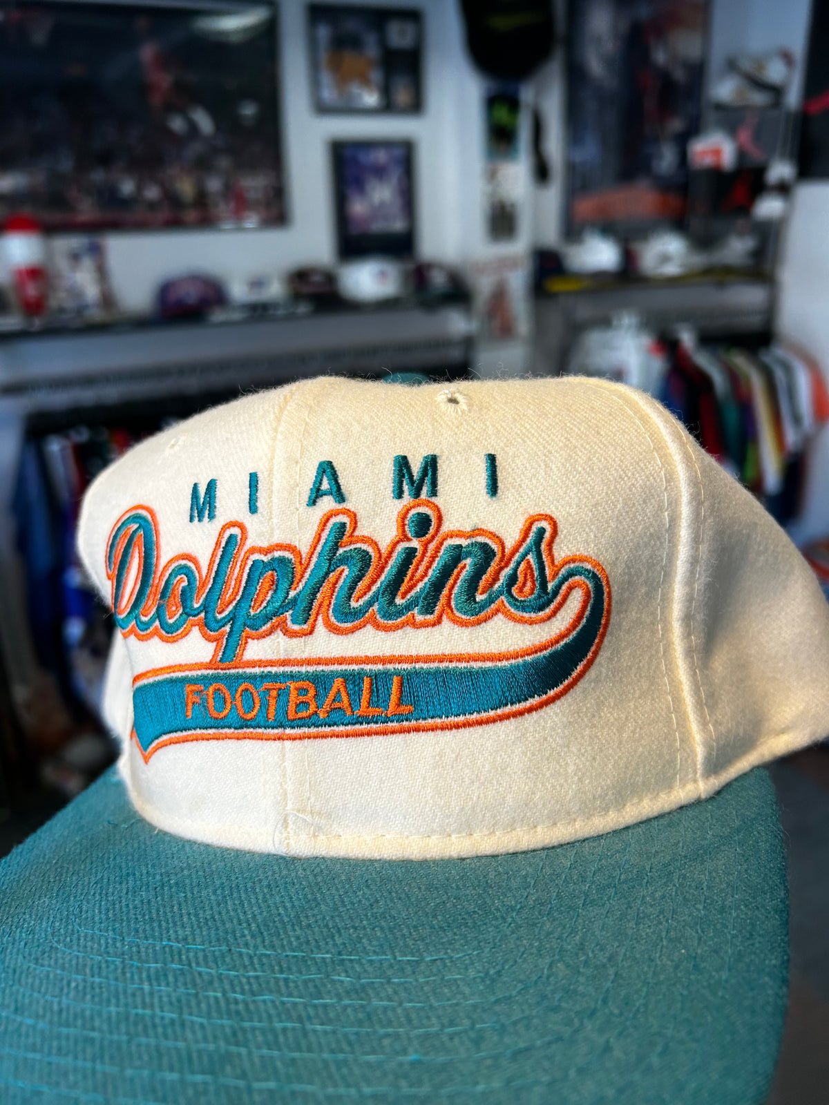 Vintage Miami Dolphins Football NFL Script Snapback Hat Starter Rare 90s Wool