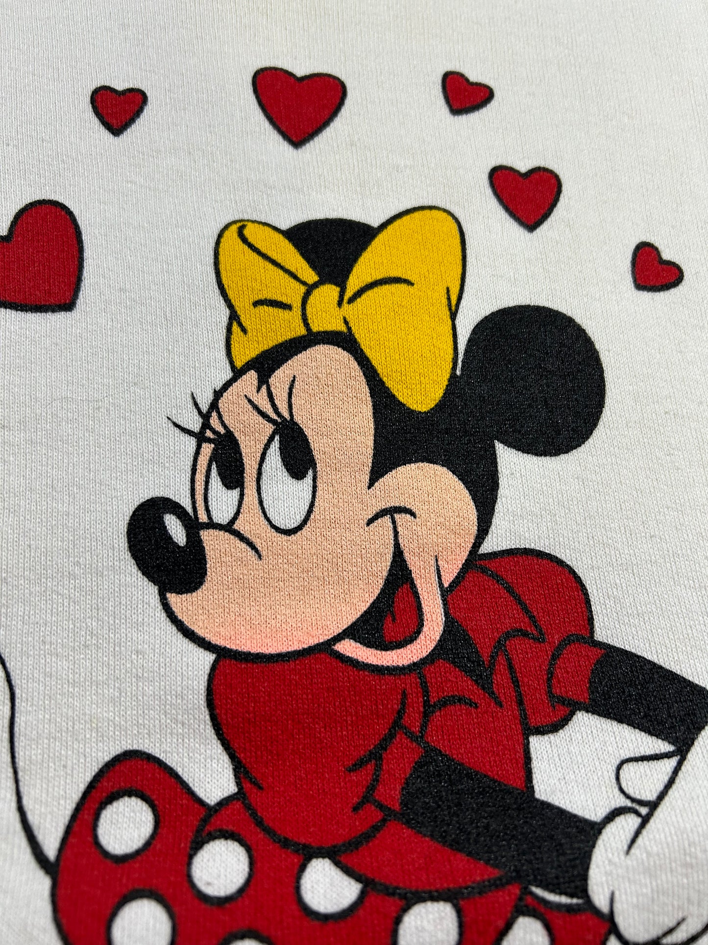 Vintage Disney Minnie Mouse Heart Crewneck Sweatshirt Valentines Day 80s/90s Medium/Small Fit 21.5x26 Inches As Is