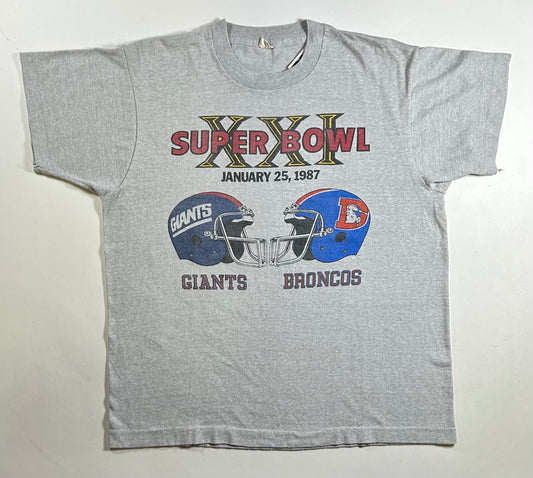 Vintage Super Bowl XXI New York Giants Vs. Denver Broncos Matchup January 25th, 1987 Tee Large Fit 21.75x26.25 Inches