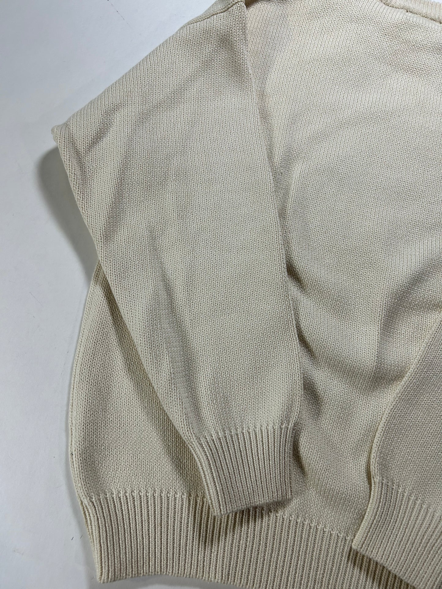 Vintage Izod Championship Golf Sweater Off White Knit Embroidered Mens Large 24.25x27.25 Inches