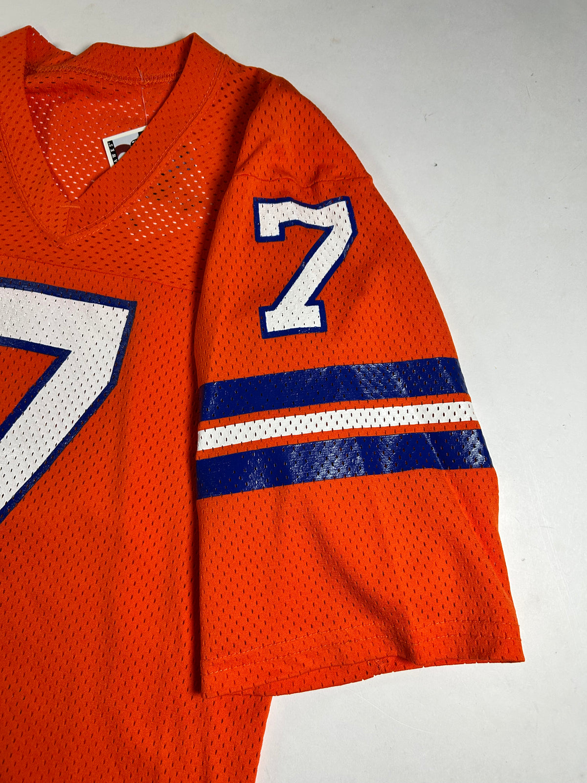 Vintage 80s Sand Knit Denver Broncos John Elway NFL Orange Jersey USA Small 17.5x30 Inches