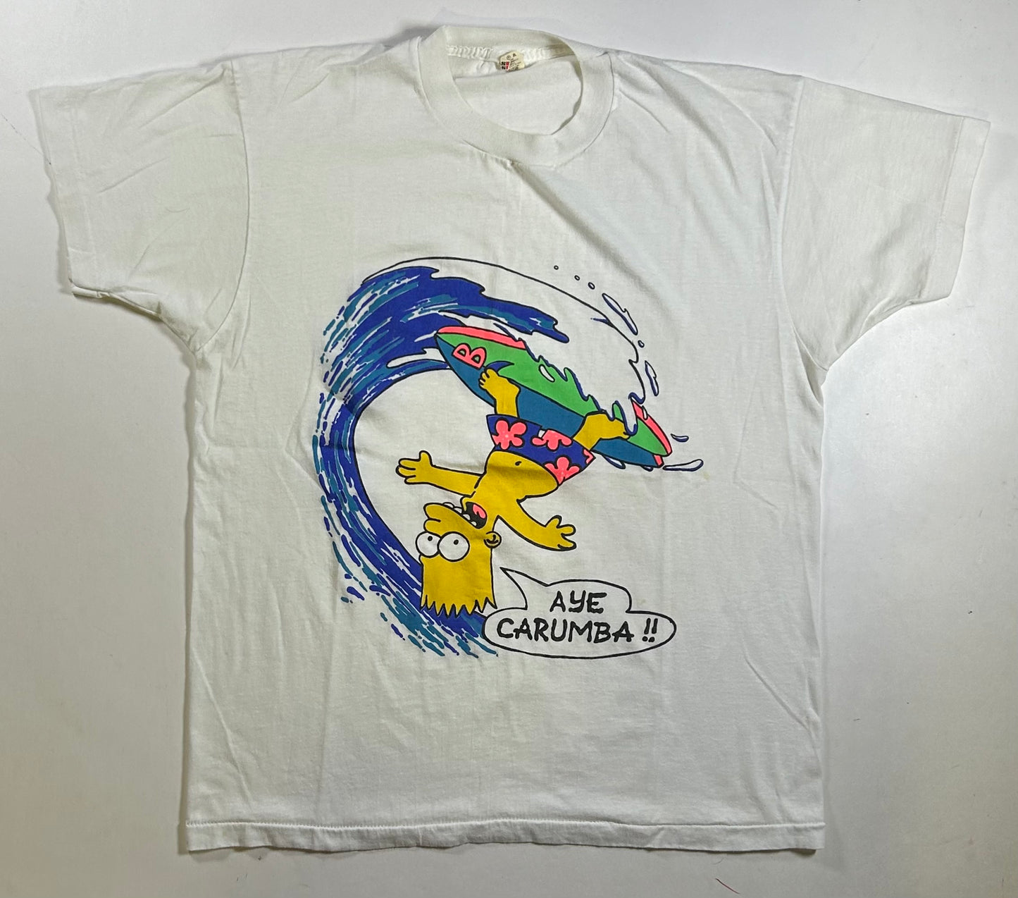 Vintage Bart Simpson Surfing Aye Carumba T-Shirt Screen Stars 21x26 Inches M/L Fit As Is