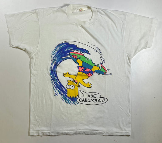 Vintage Bart Simpson Surfing Aye Carumba T-Shirt Screen Stars 21x26 Inches M/L Fit As Is