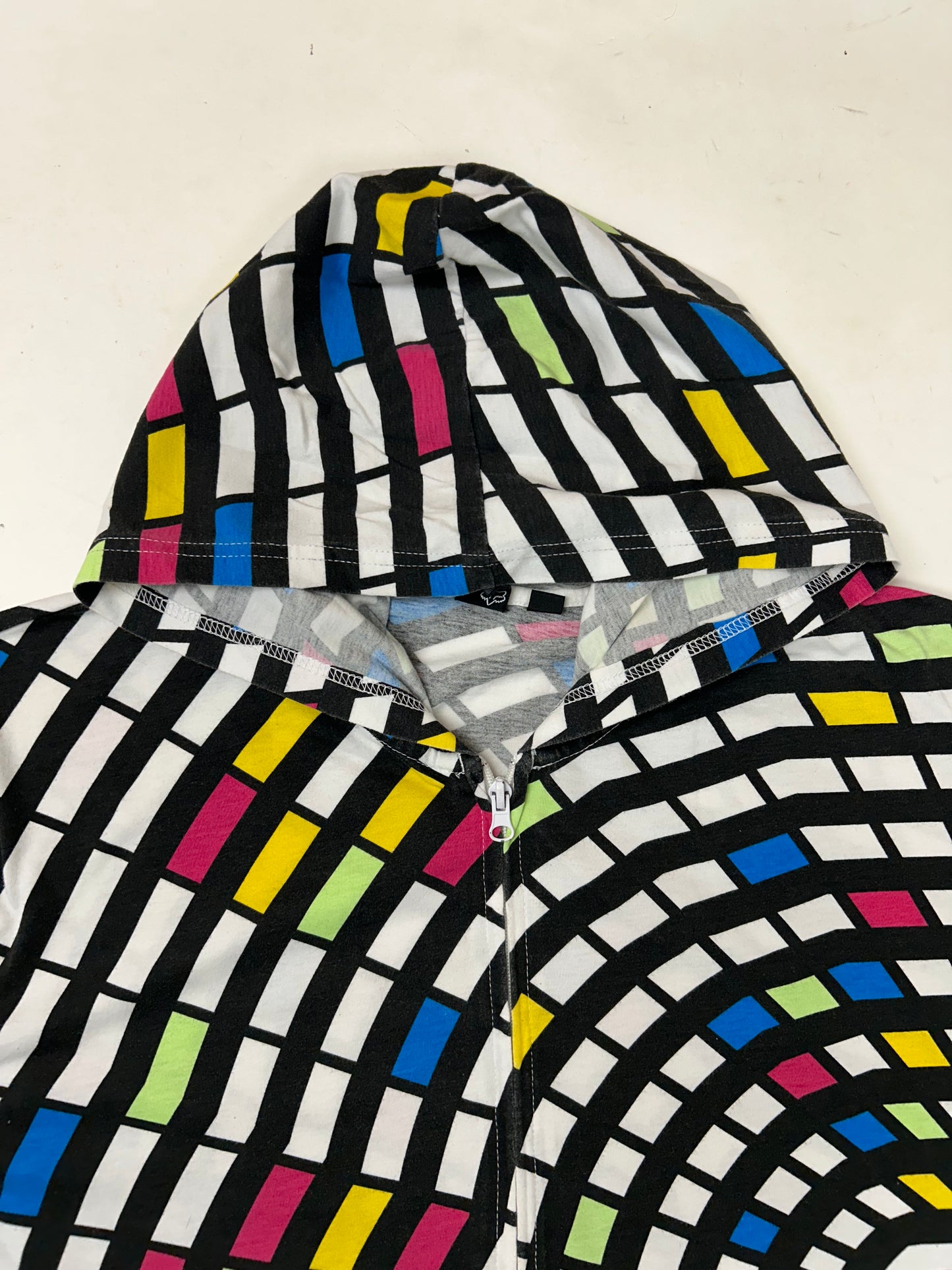 Vintage 00s Fox Racing Motocross Zip Up Abstract Thin Hooded Sweatshirt M/L Fit 22.75x28.75 Inches