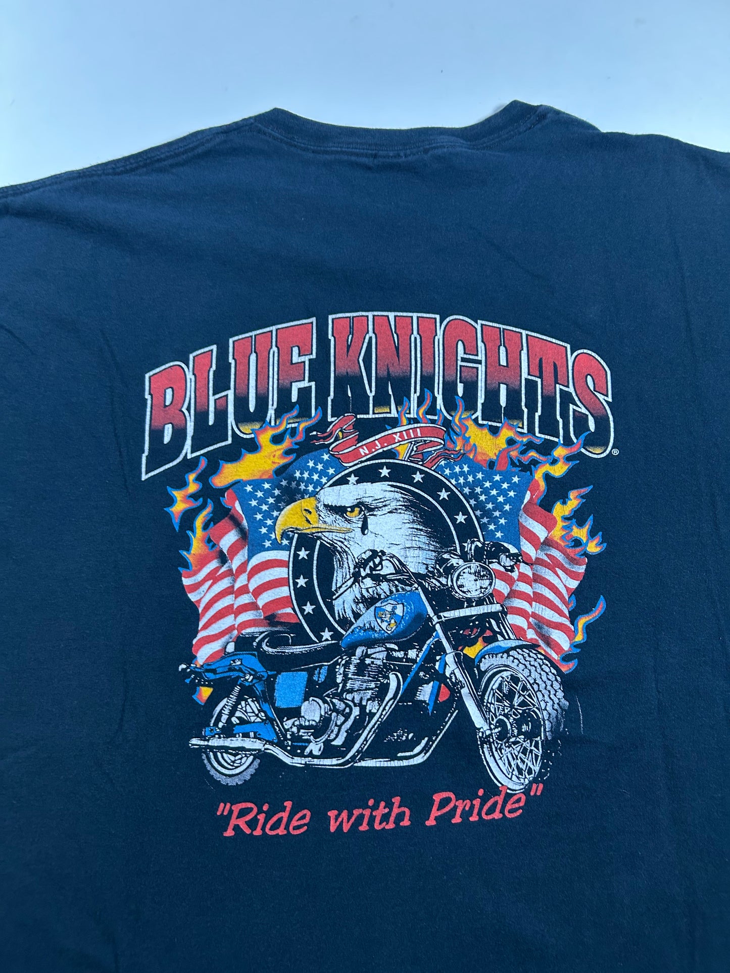 2000s Blue Knights New Jersey Ride With Pride America Eagle USA Motorcycle Tee 2XL 26.25x29.75 Inches