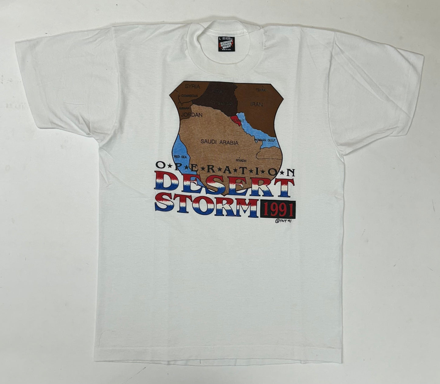 Vintage 1991 Operation Desert Storm Support The Troops Tee Medium Fit 19.75x27 Inches White