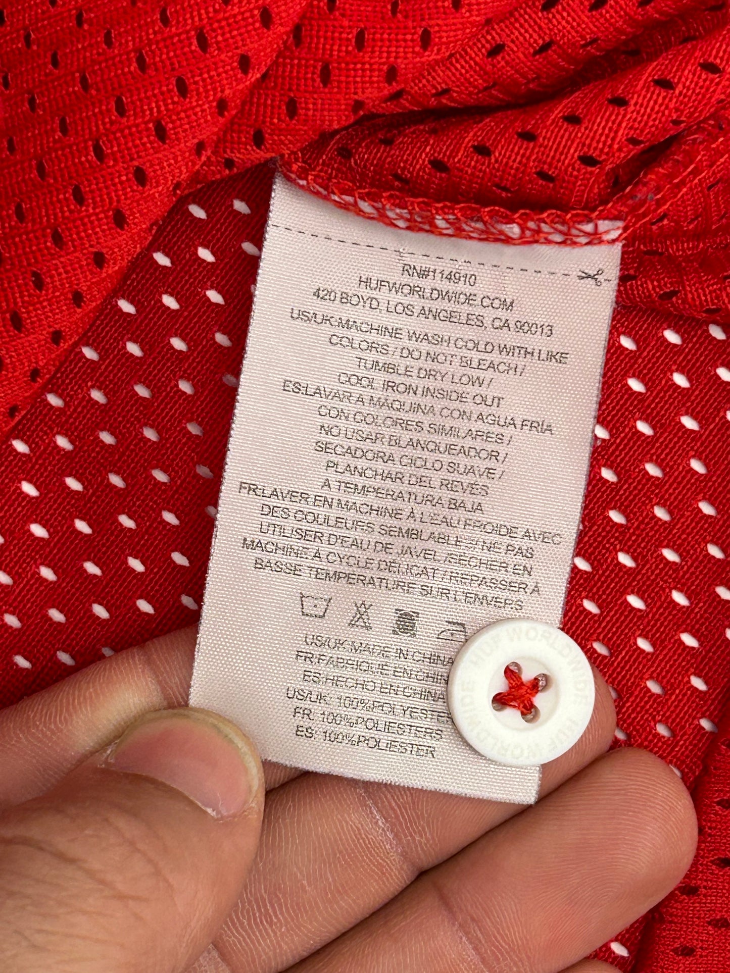 HUF Button-up Jersey Red Embroidered H Logo Short Sleeve Men’s Small 21x28.75 Inches