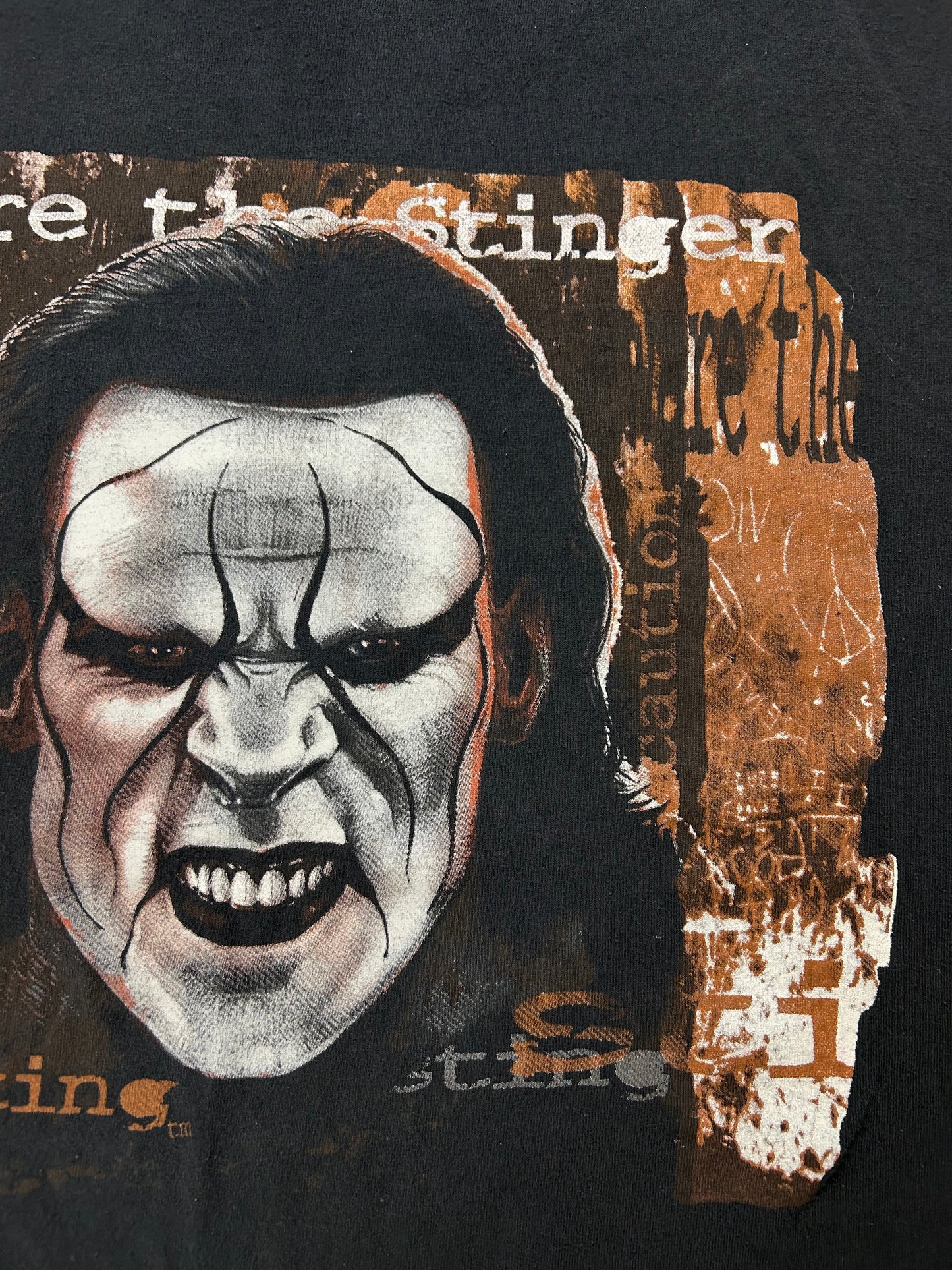 Vintage WCW Sting Wresting Tee Beware The Stinger Shirt 2XL 26.75x31.25 Inches Black As Is