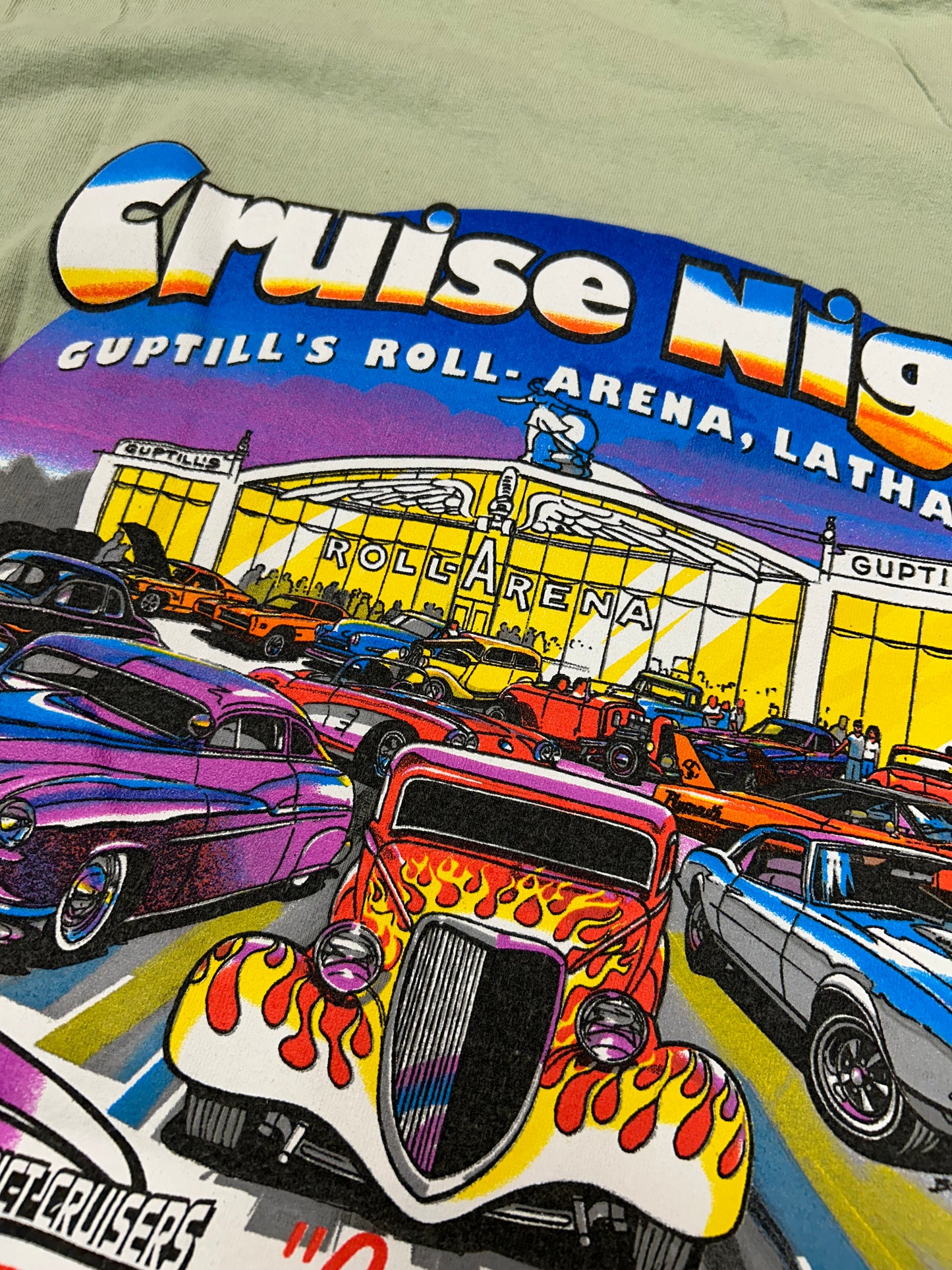 Vintage 2000s Cruise night Guptill’s Roll Arena Latham, NY Capital District Cruisers Car Event Tee Green Large 21.5x29.75 Inches