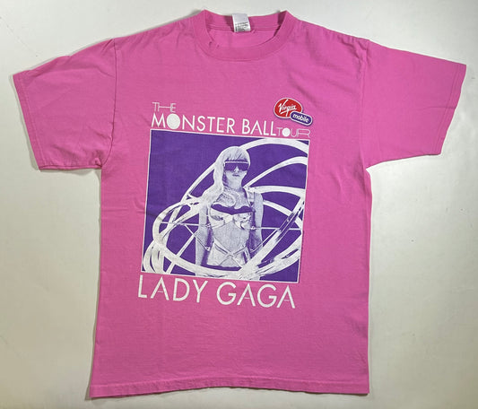 Lady Gaga 2009 The Monster Ball Tour Graphic Tee Pink Large 21.5x29.5 Inches As Is Worn Music