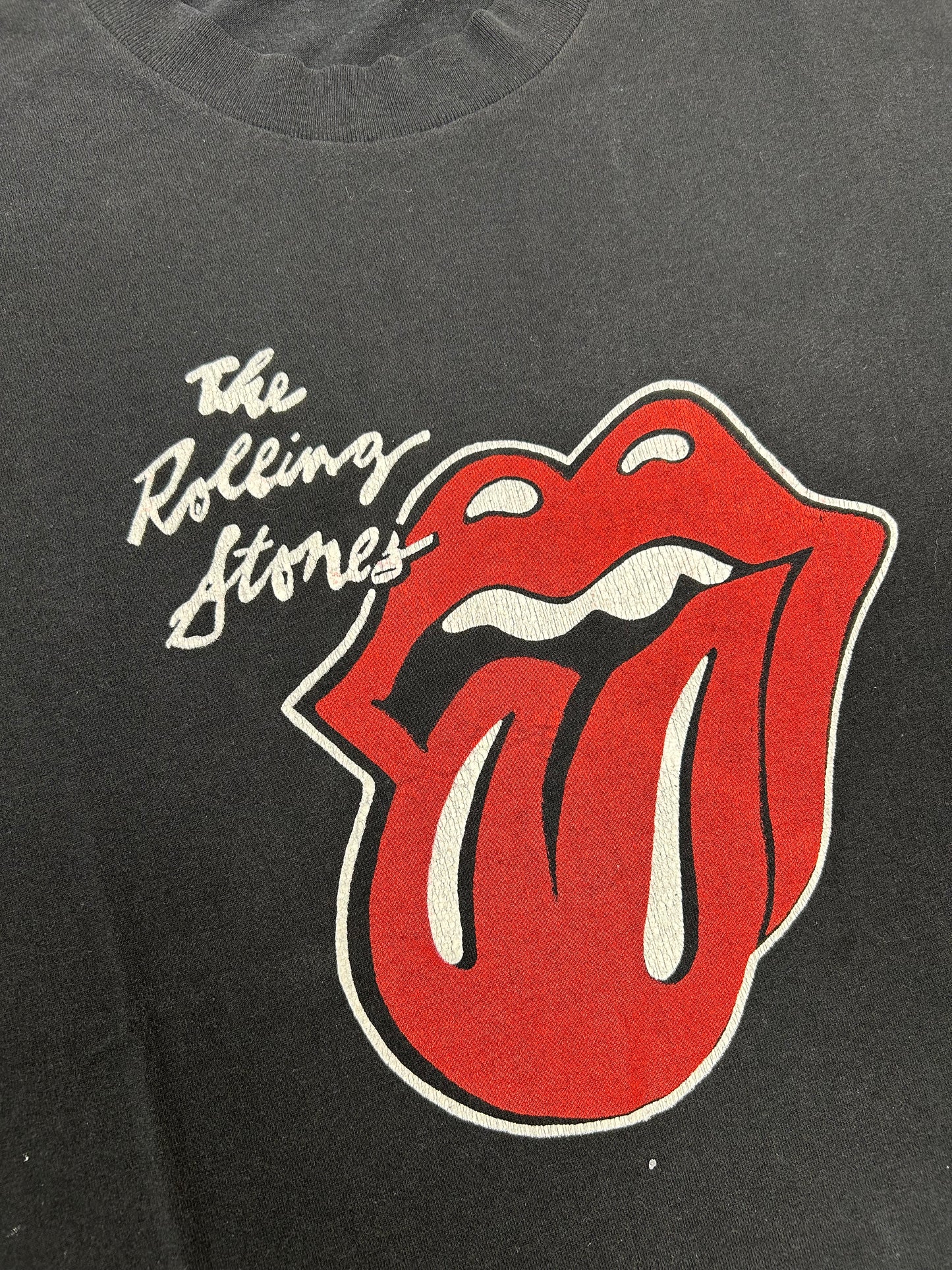 Vintage The Rolling Stones Music Band T-Shirt Black 1980s L/XL 22.5x28.25 Inches