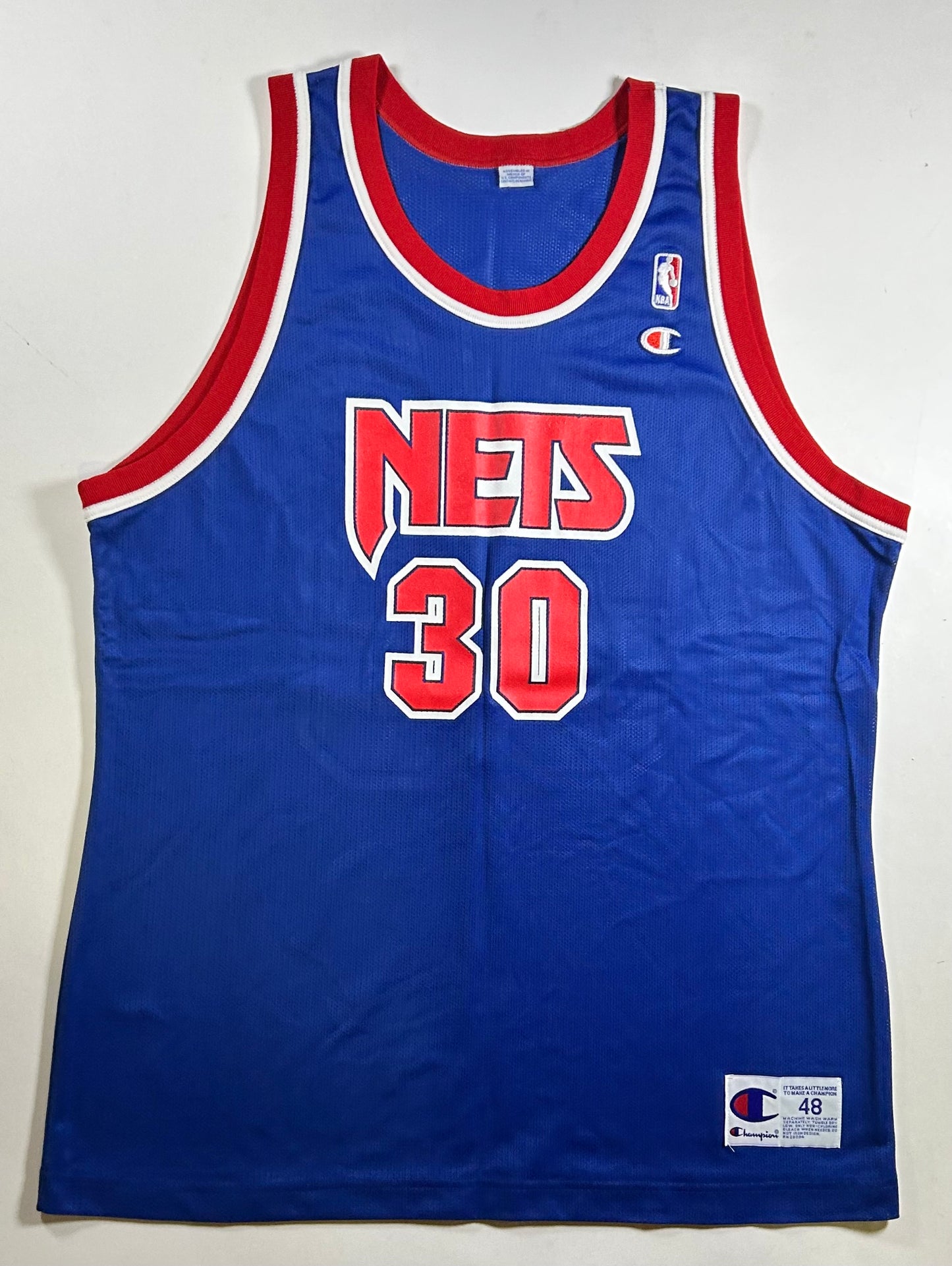 Vintage Champion Kerry Kittles New Jersey Nets NBA Jersey Blue 48 XL 23.75x33 Inches Clean Rare