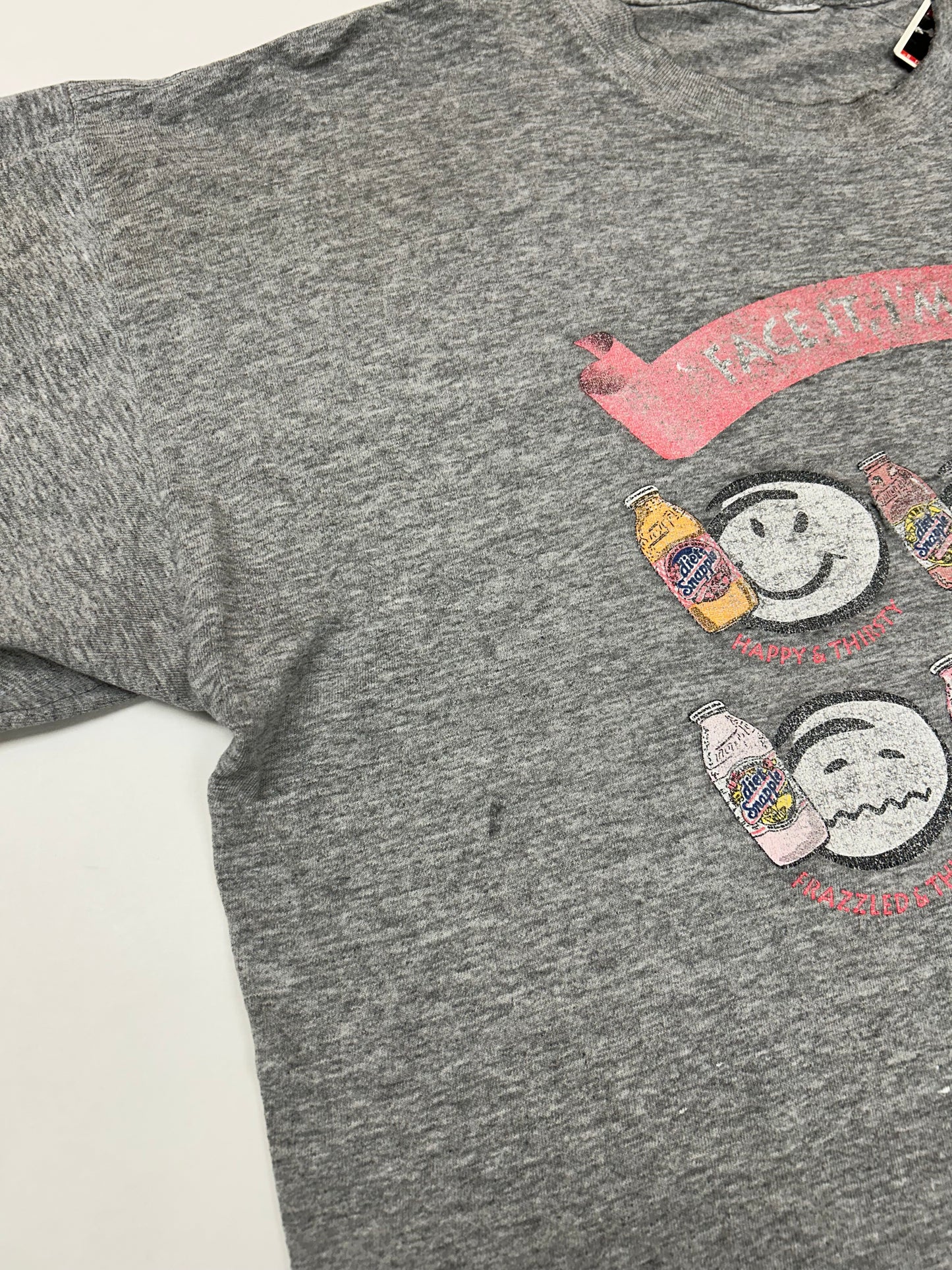 Thrashed As Is Worn Vintage 00s Diet Snapple Face It I’m Moody Drink Promo Brand Tee XL 24.25x29.25 Inches