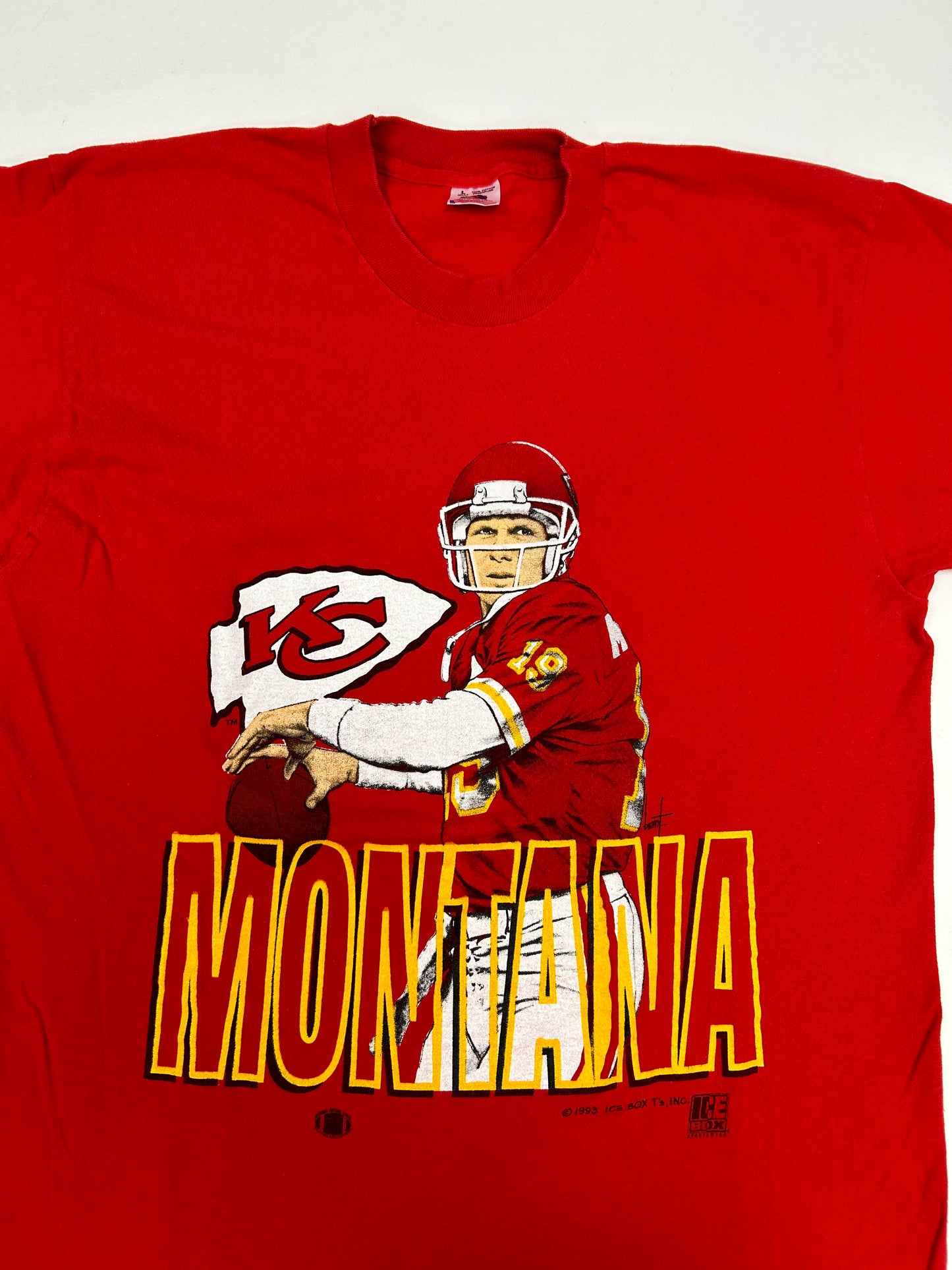 Vintage Joe Montana Kansas City Chiefs NFL T-Shirt Large Ice Box T's 1993 90s
