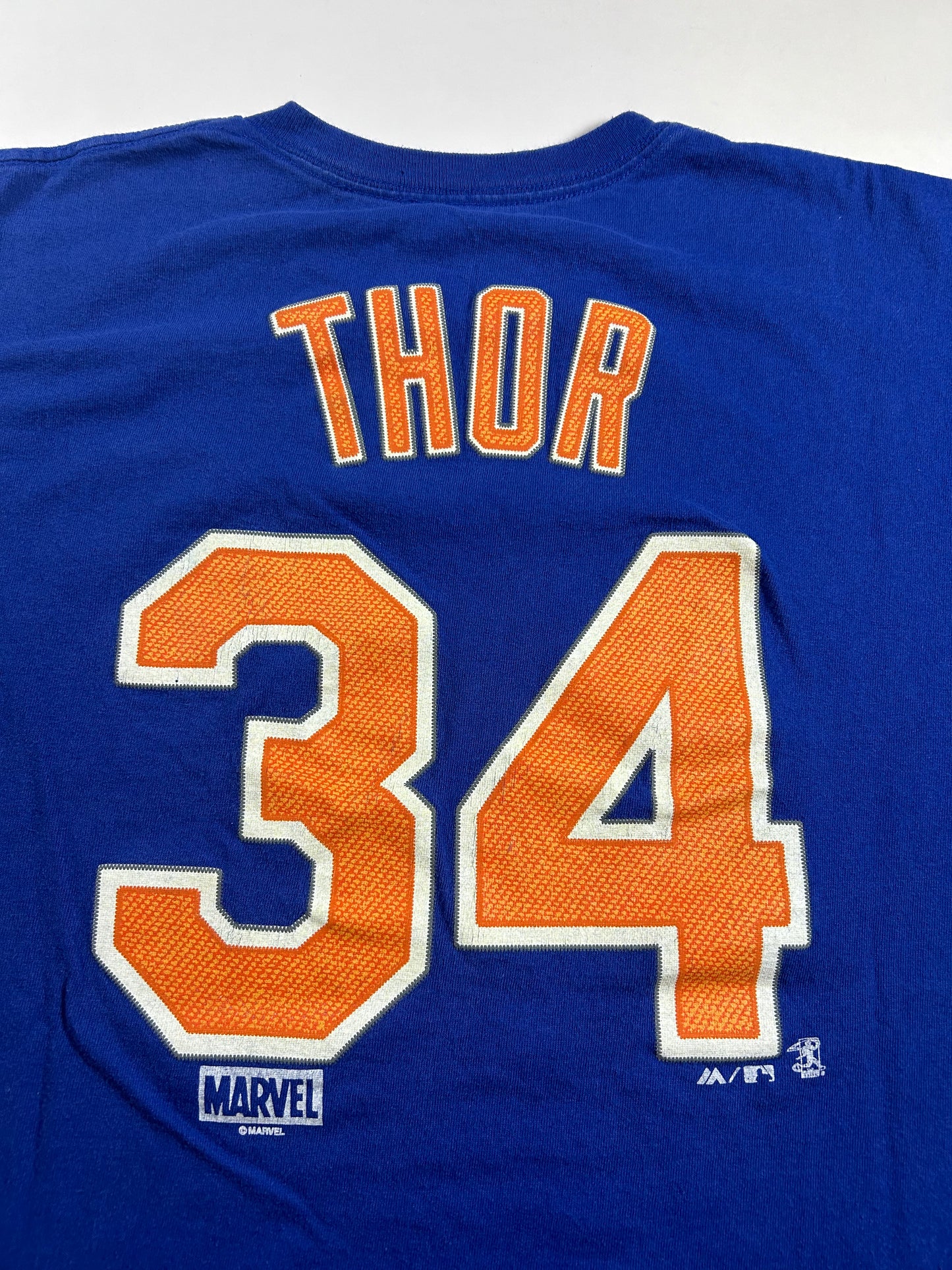 Majestic Marvel New York Mets Noah Syndergaard Thor MLB T-Shirt Large 21x28.74 Inches Blue