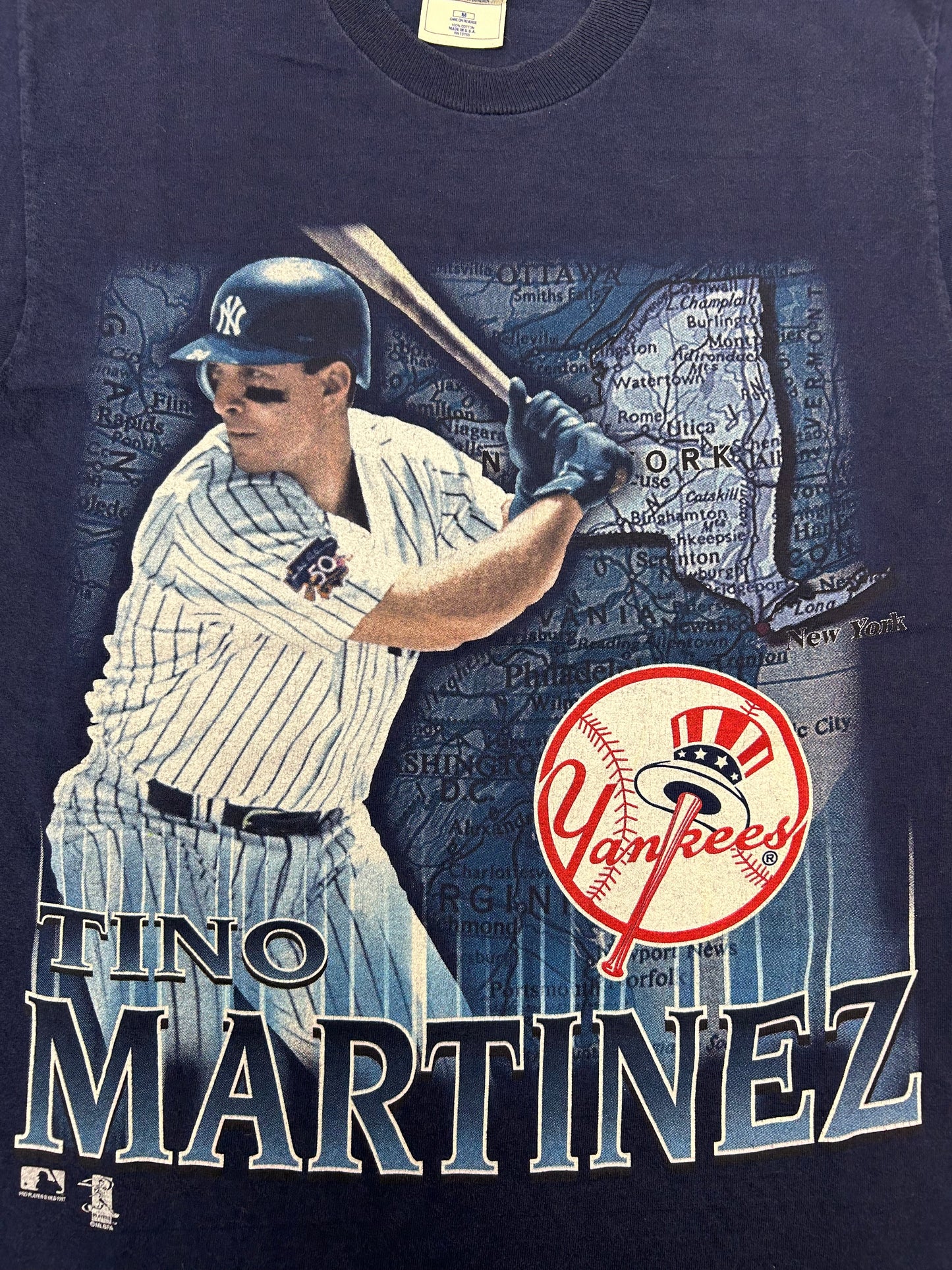 Vintage 90s Pro Player Tino Martinez New York Yankees MLB Baseball Tee Medium 19.5x28.5 Inches
