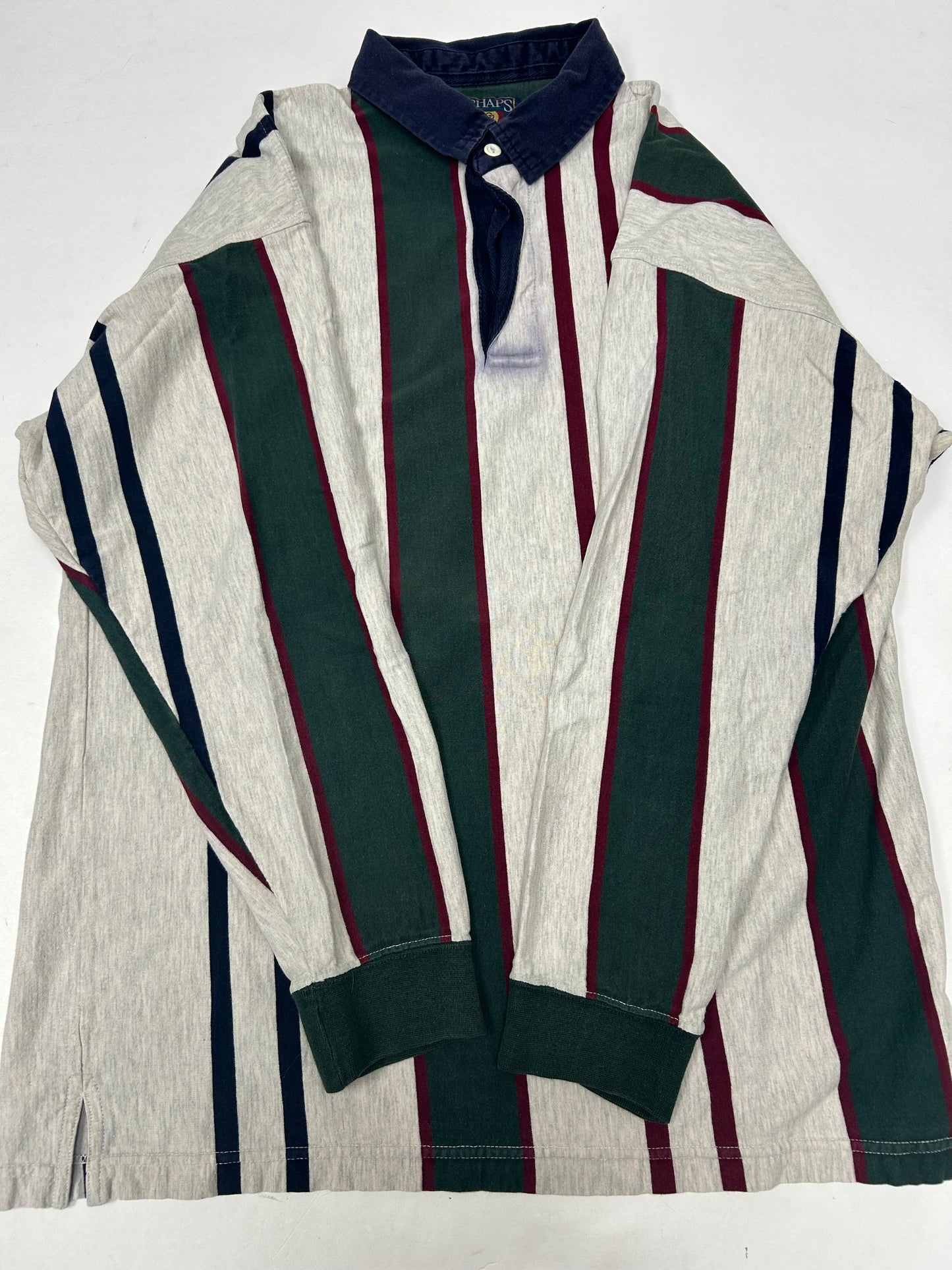 Vintage Chaps Ralph Lauren Rugby Shirt Mens XL Striped Green Red Polo 90s Skate