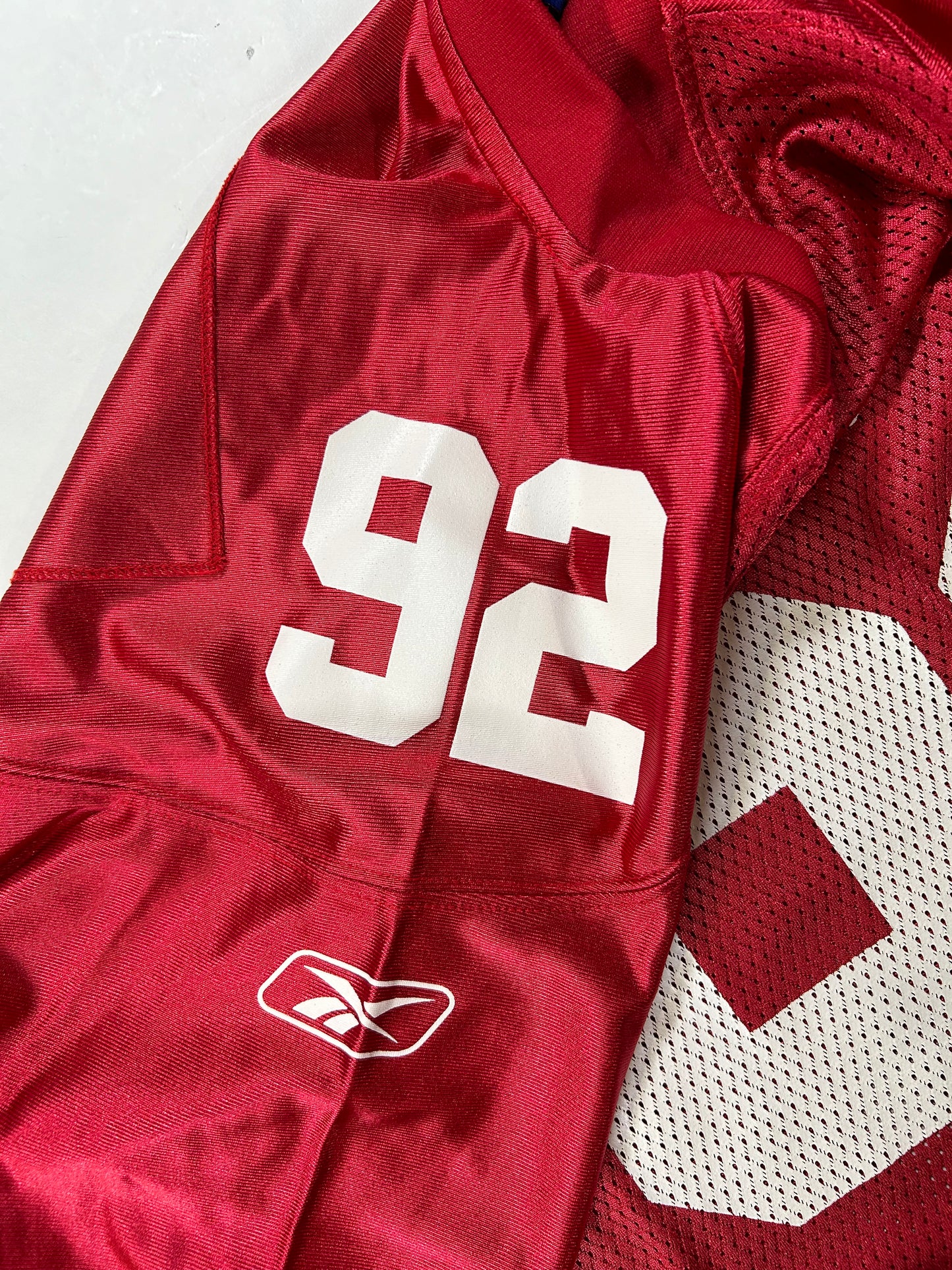 Vintage 00s Reebok NFL Equipment New York Giants Michael Strahan #92 Red Jersey Medium 22.5x30.5/33 Inchee