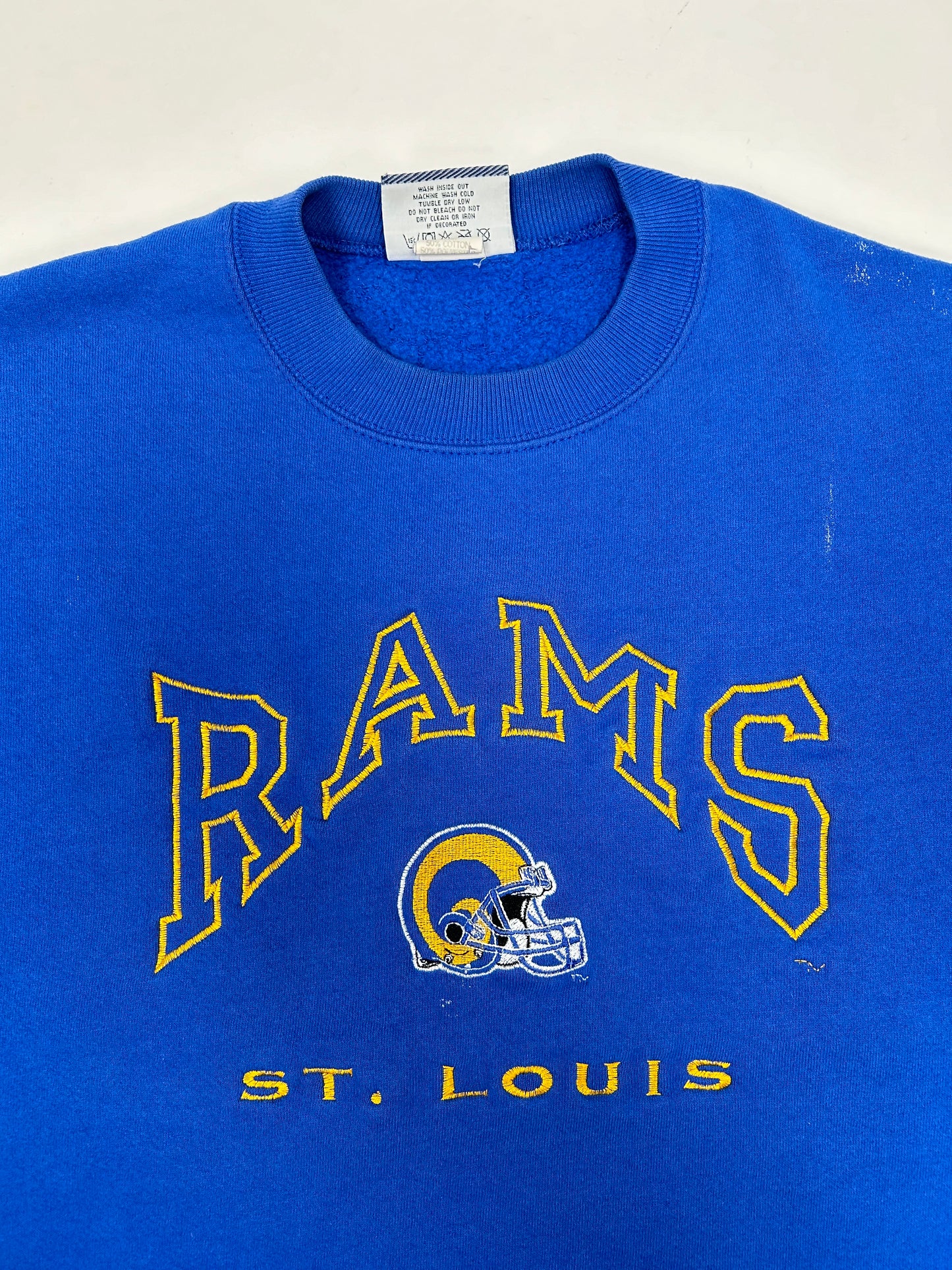 Vintage Lee St. Louis Rams NFL Crewneck Has Paint & Marks As Is Large/Medium 24.5x27.75 Inches