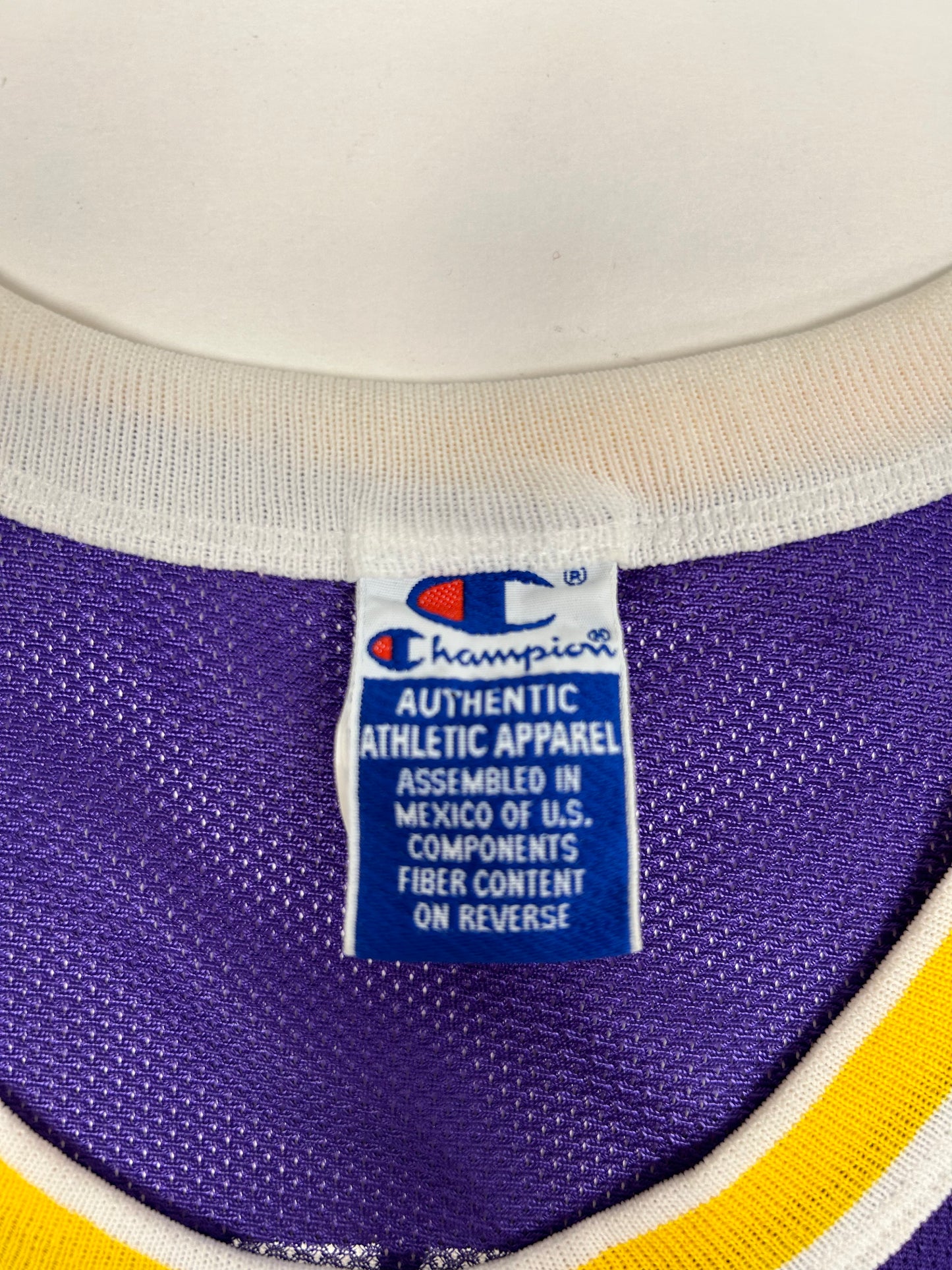 Vintage 90s Champion Los Angeles Lakers NBA Eddie Jones #6 Jersey Purple Size 44 Large 22.76x32.25 Inches