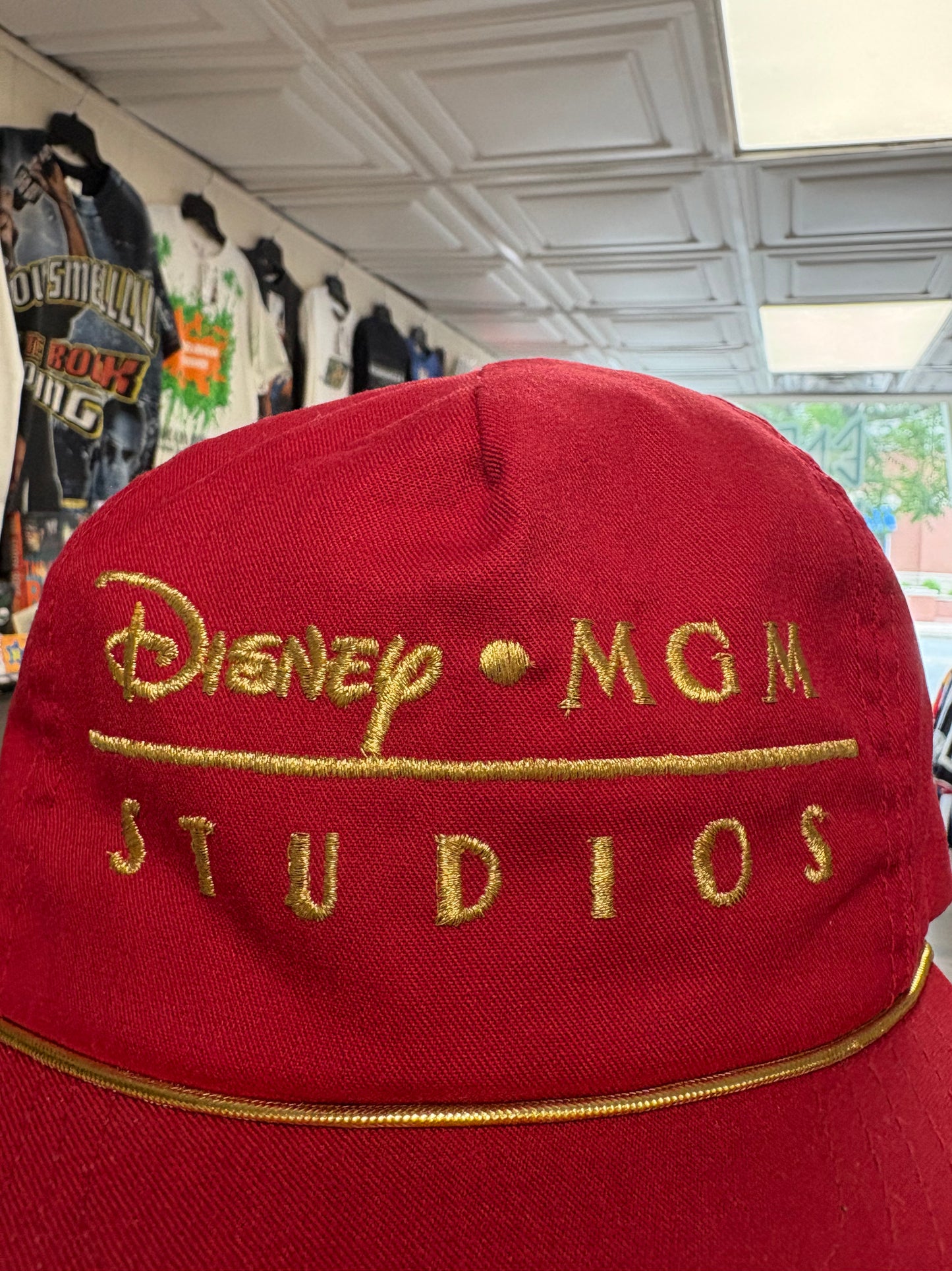 Vintage Disney MGM Studios Gold embroidered trucker hat red/maroon USA made