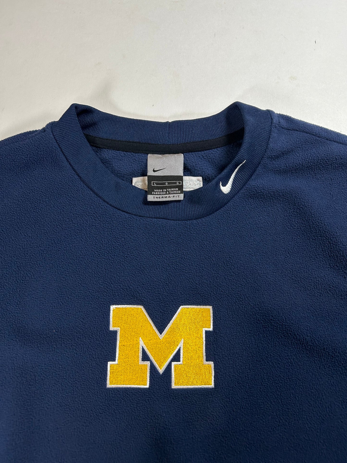 Vintage 2000s Nike University Of Michigan Therma-Fit Pullover Fleece Large 25.5x32.5 Inches Navy