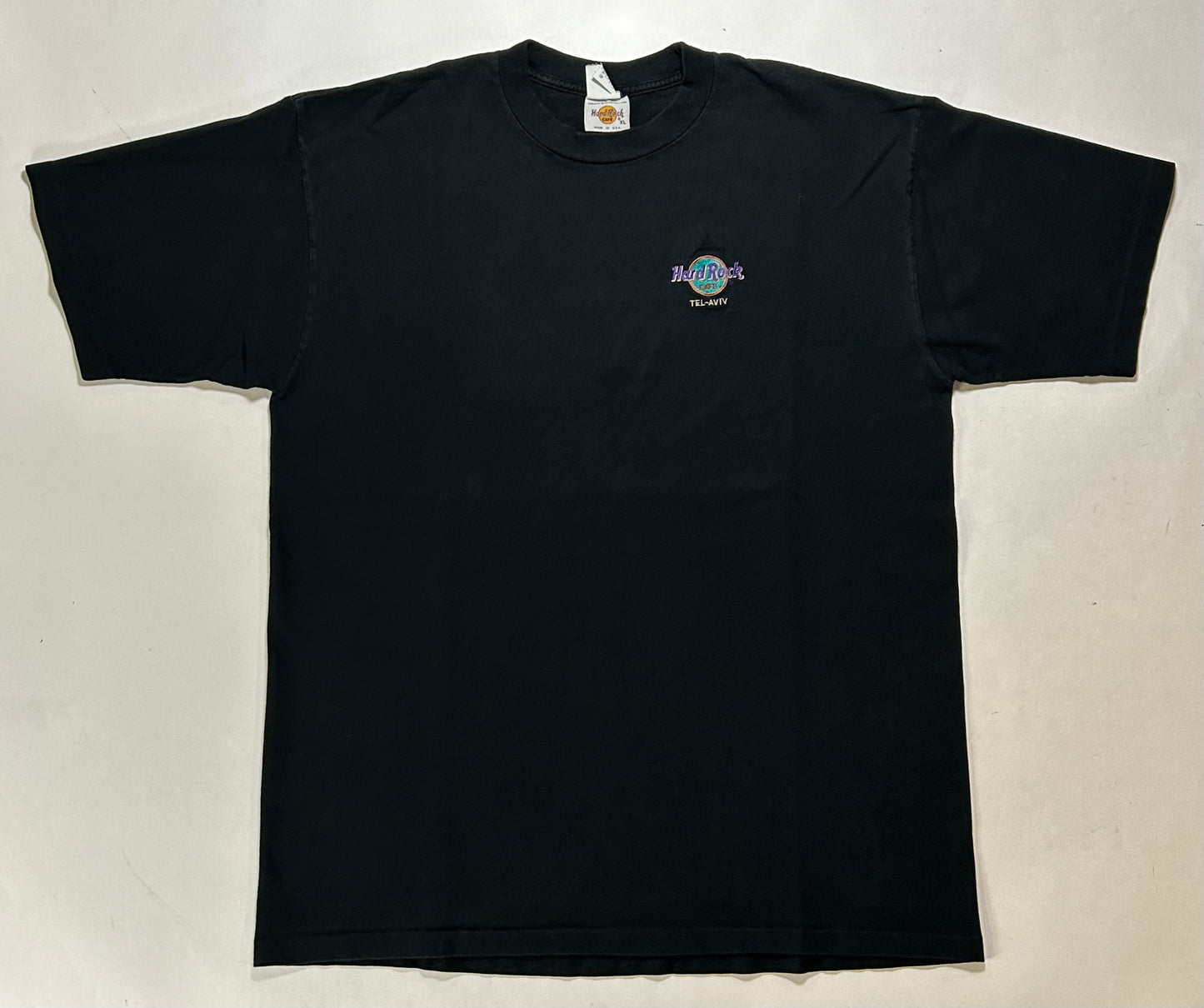 Vintage 90s Hard Rock Cafe Tel-Aviv Embroidered Chest Logo Tee XL USA 100% Cotton