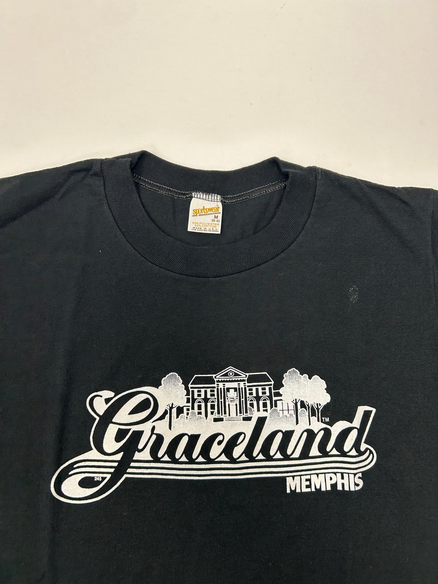 Vintage GRACELAND MEMPHIS ELVIS PRESLEY Single Stitch T-SHIRT 80s 17.75x26.5 Tagged Medium Fits Like Small