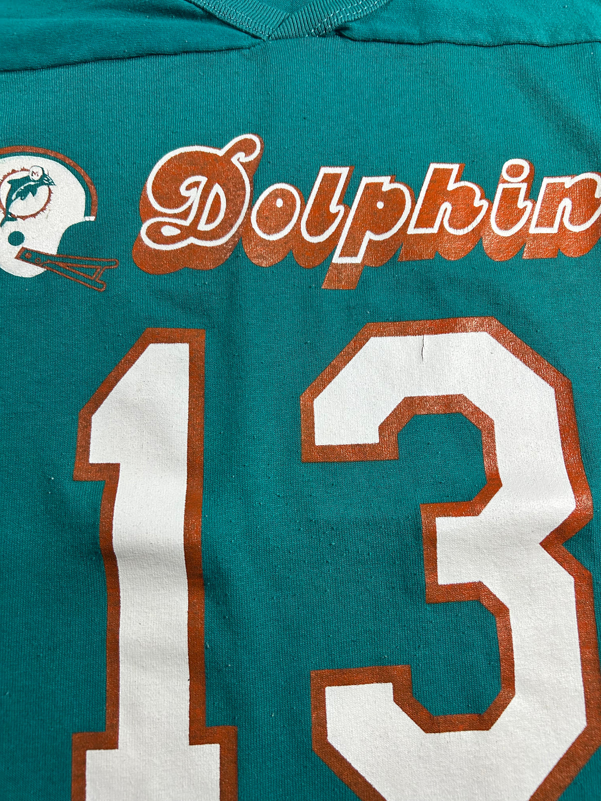 Vintage 1980s Rawlings Miami Dolphins Dan Marino #13 jersey-style t-shirt M/L 20.25x27.75 Inches