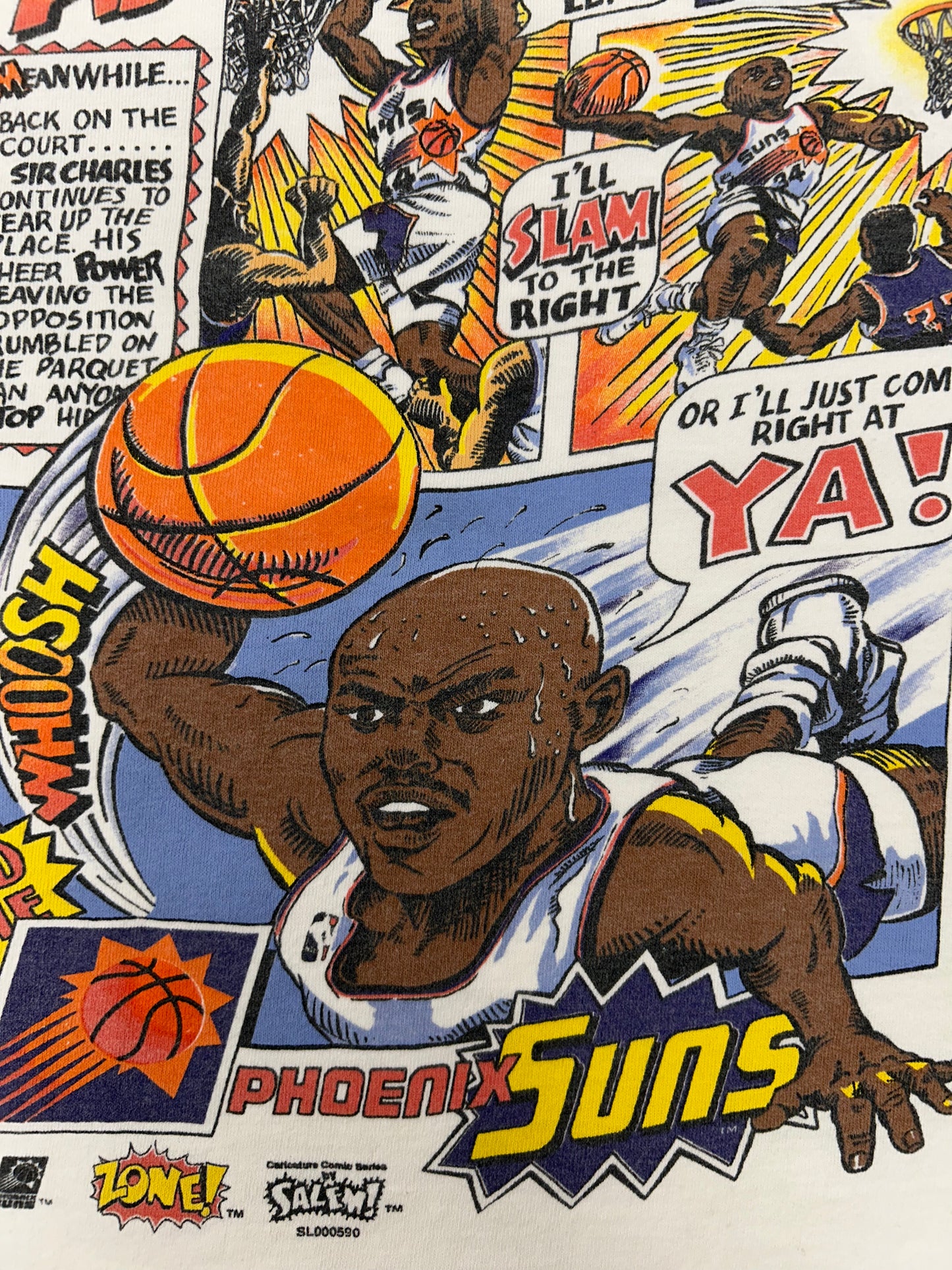 Vintage Salem Sportswear Zone Caricature Comic Charles Barkley Suns NBA Tee Youth Large 19.25x21.25 Inches