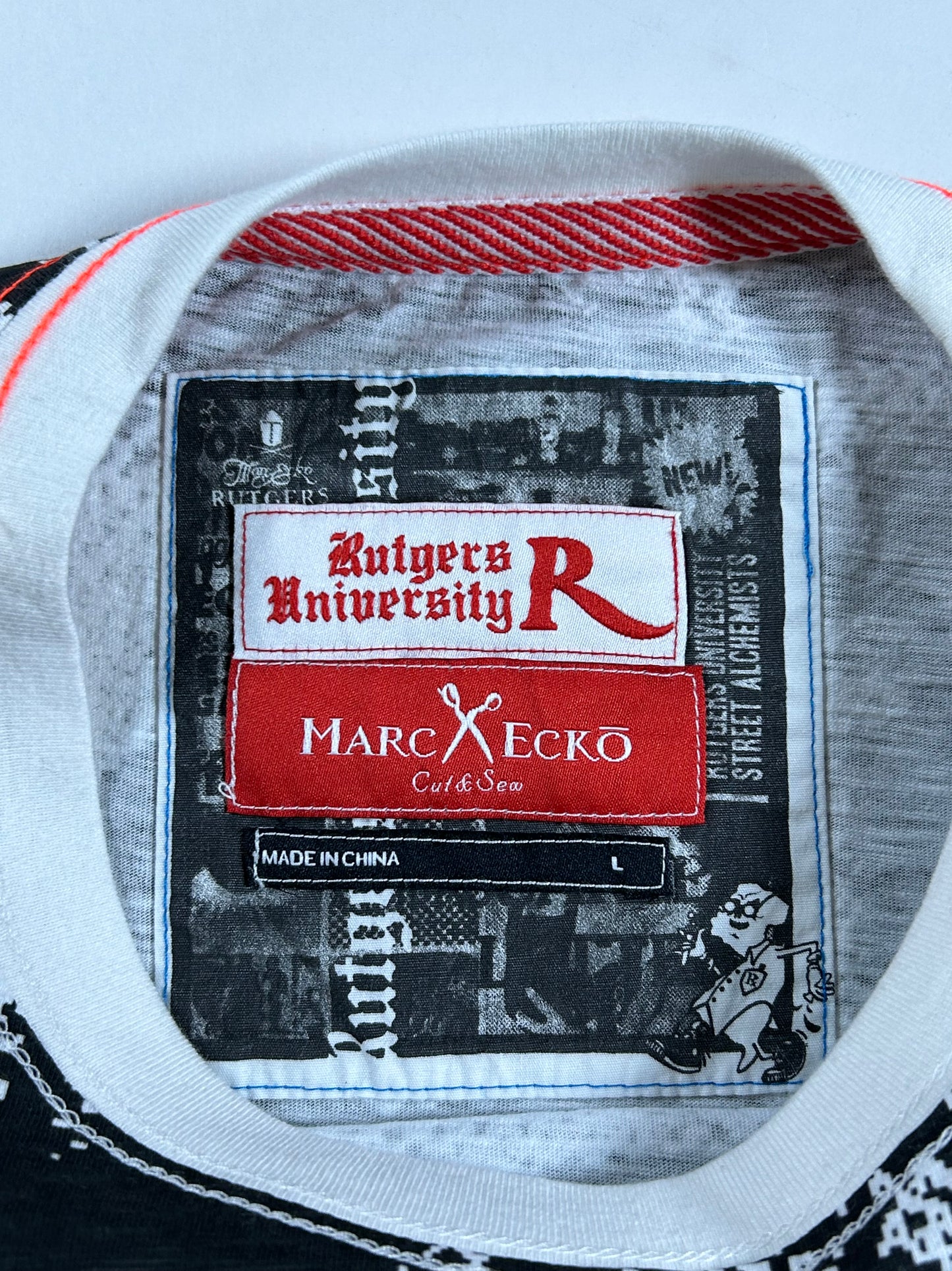 Vintage Eckō Marc Echō Cut & Sew Rutgers University Street Alchemists AOP Football Tee Large 22x29 Inches