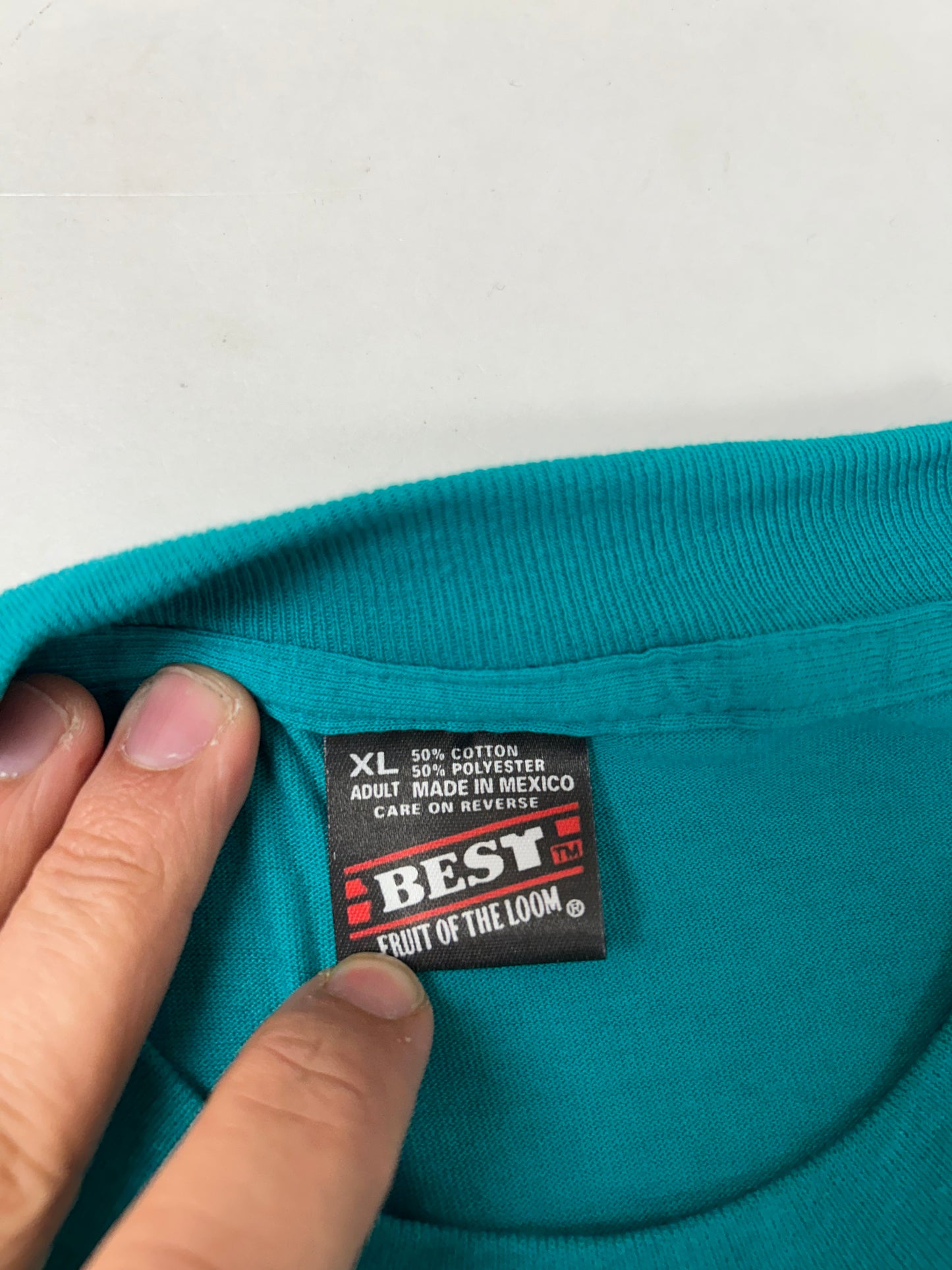 Edgewood NJ first edition “Deeper Than The Roots.” Tee XL 24x30.75 Inches FOTL BEST 50/50 Blend USA Aqua Green/Blueish Color