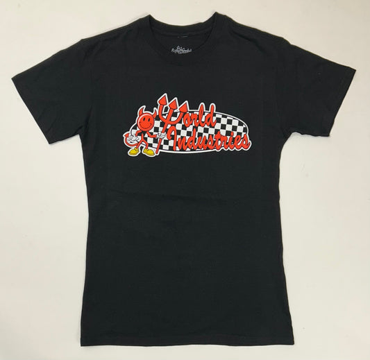 World Industries Devil Man Checkerboard Graphic Skate Tee Small 18.25x27.75 Inches