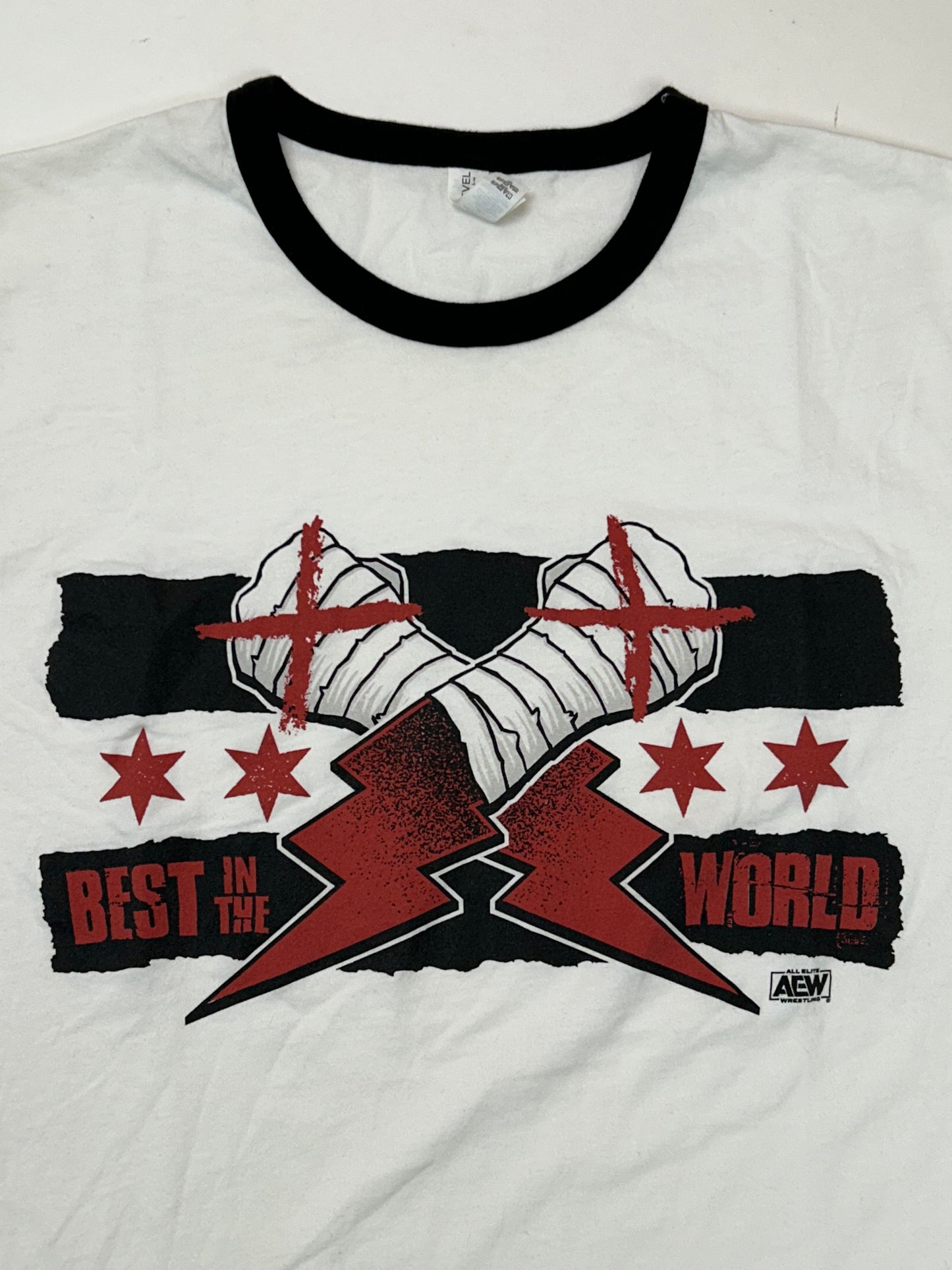 CM Punk T-Shirt Men's White AEW Wrestling “Best in the World” Ringer Tee Medium 19.75x28.25 Inches