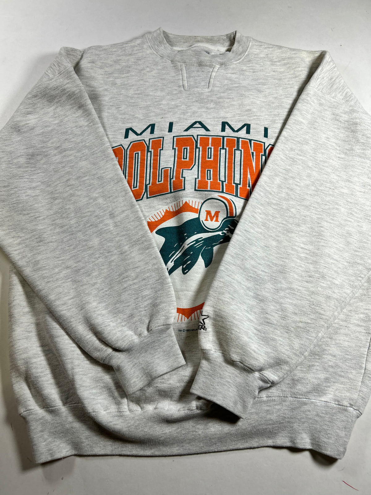 Vintage Starter 1993 Miami Dolphins NFL Crewneck Sweatshirt Gray 23.5x28.25 M/L Fit