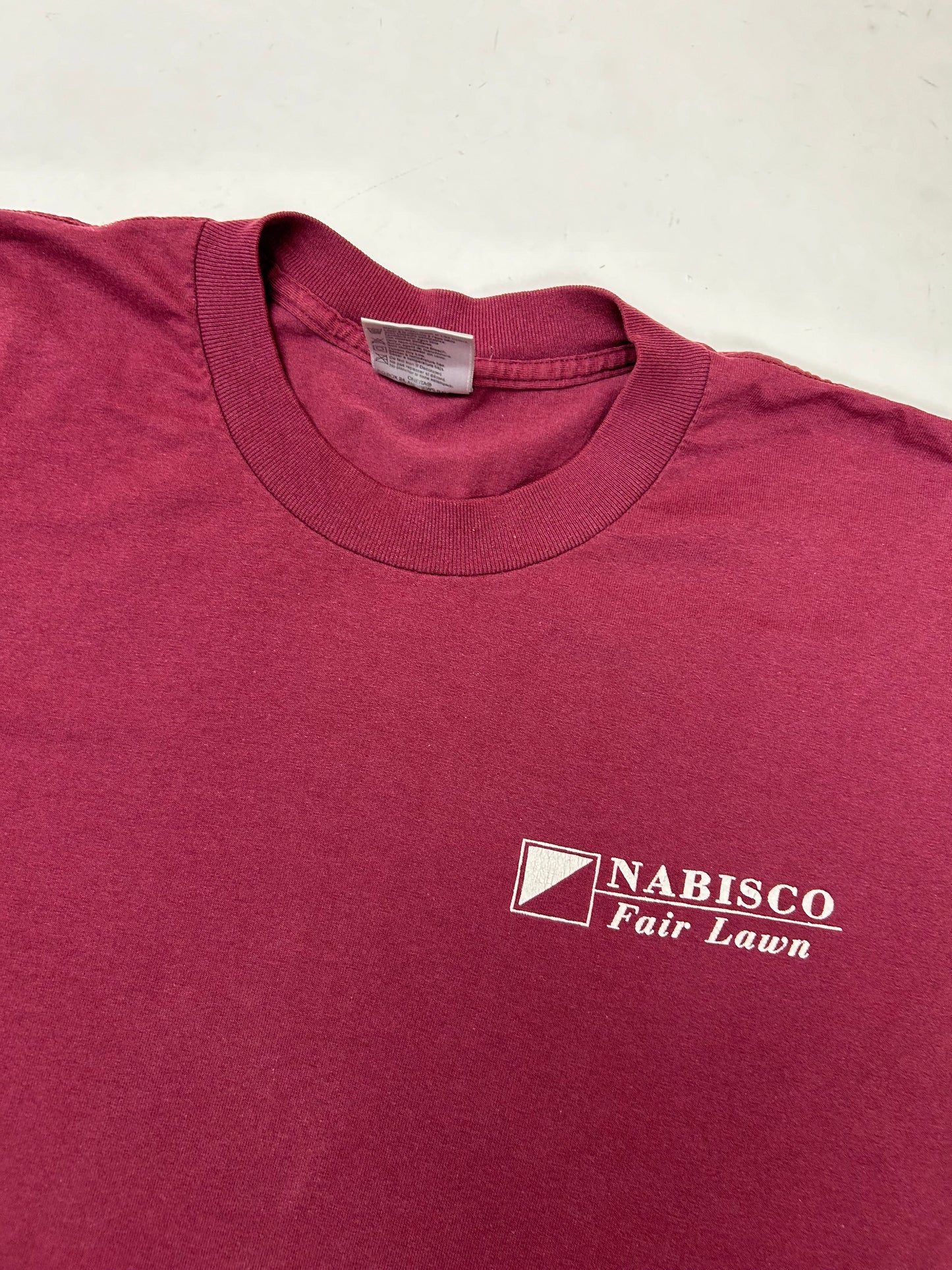 Vintage Nabisco Factory Fair Lawn New Jersey Tee XL 23.75x30 Inches Maroon