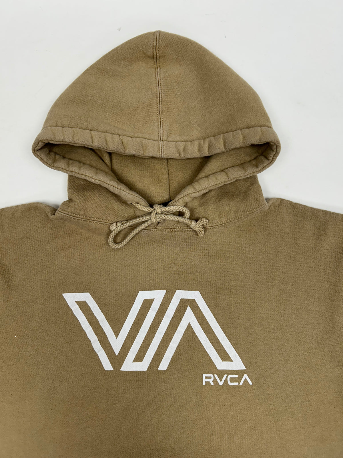 RVCA VA Hoodie Sweatshirt Hooded Tan Medium 22.75x26.25 Inches