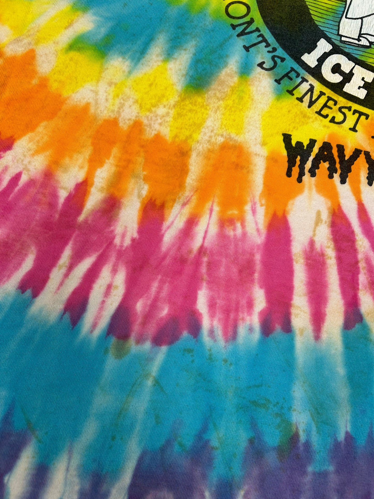 Vintage 90s Ben and Jerrys Wavy Gravy Ice Cream Tie Dye Tee Stained As Is XL 24.5s29.5 Inches
