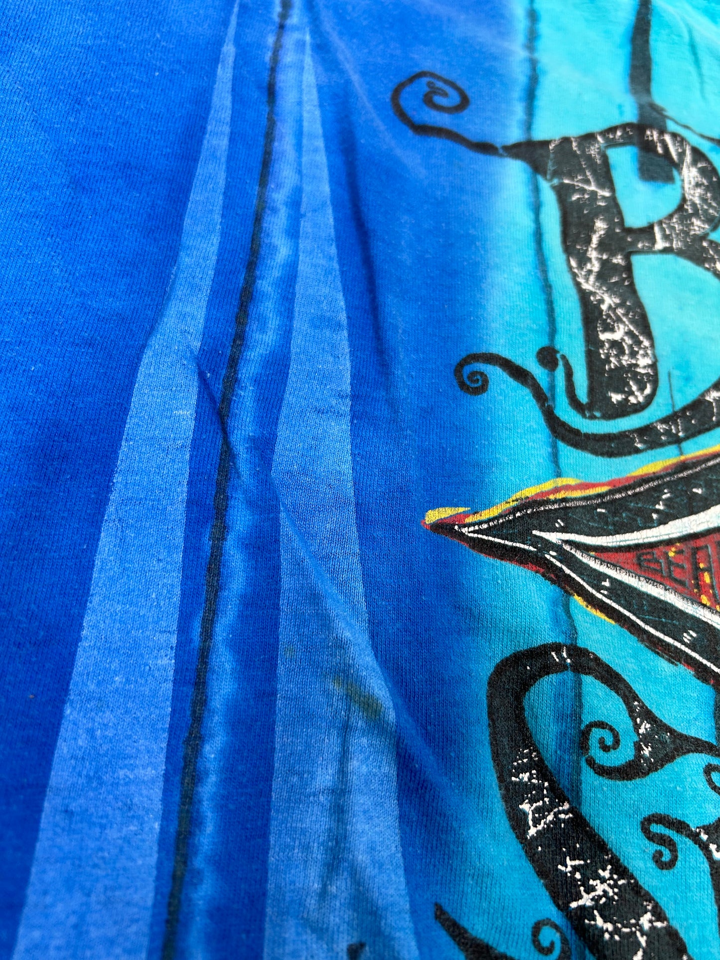 Vintage Bear Surfboards Tie-Dye Blue Shirt XL/2XL Fit 26.5x28.75 Inches Made In USA