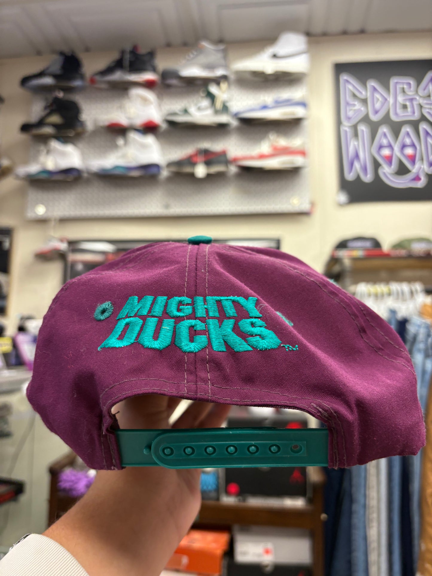 Vintage 90s Anaheim Mighty Ducks Hat Purple Snapback Disney Store